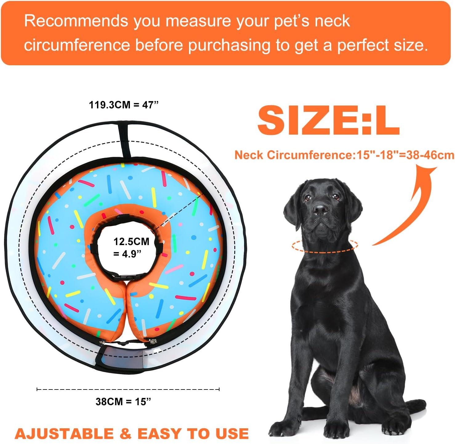 TMEOIIPY Inflatable Dog Cones for Large Dogs, Soft Dog Cone Collar Alternative after Surgery, Adjustable Dog Donut Cone Protective Elizabethan Collar Pet Collar to Stop Licking-L image number 4