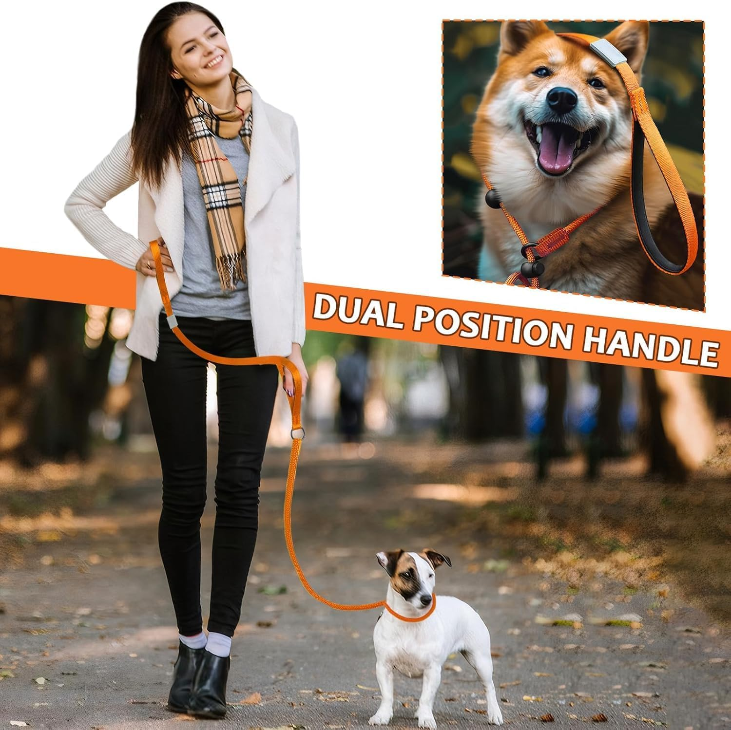 Slip Lead for Dogs Leash with Comfy Handle, 1Pc Anti-Pull Strong Adjustable Nylon Comfy Handle Dog Lead Rope, Anti-Pull Anti-Choking Training Rope for Outdoor Puppy, Orange image number 6