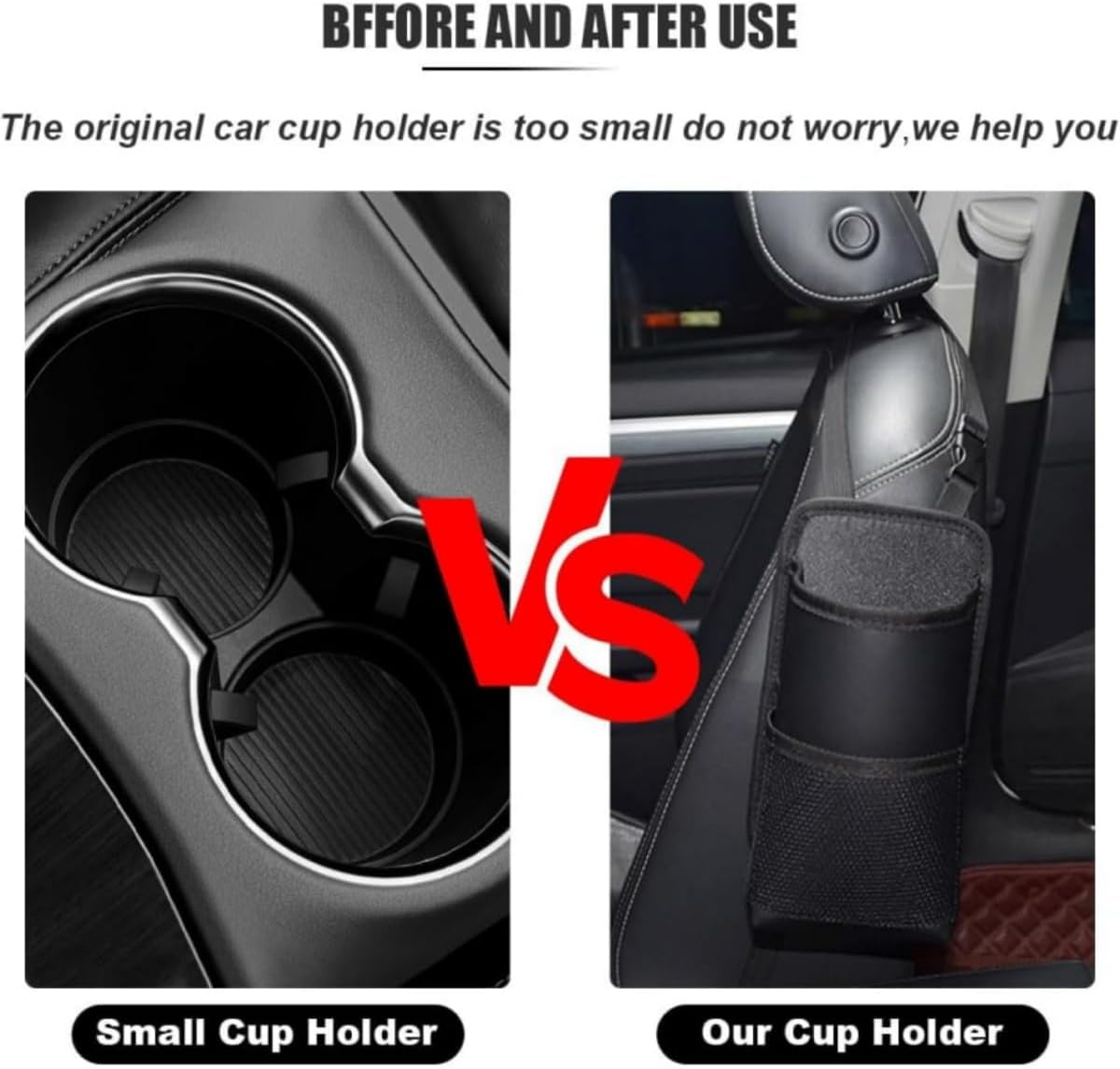 2-In-1 Large Cup Holder, 80 Oz Multifunctional Car Seat Side Organizer, Hanging Water Bottle Holder Bag, Stuff with Mesh Pocket for Phone & Drink, Suitable SUV Truck
