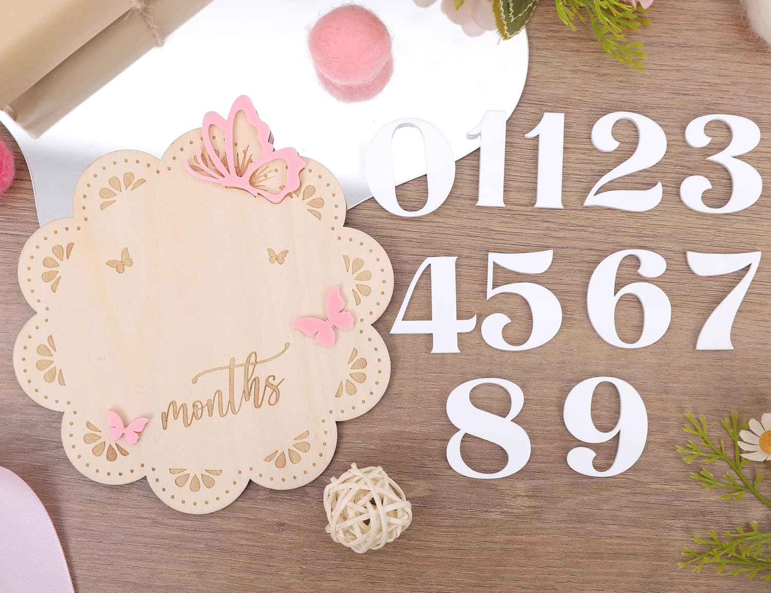 Butterfly Wooden Monthly Milestone Cards - 1-12 Months Interchangeable Baby Months Signs, Double-Sided Printing, round Butterfly Milestone, Newborn Memento Milestone, Baby Shower Photo Props image number 5