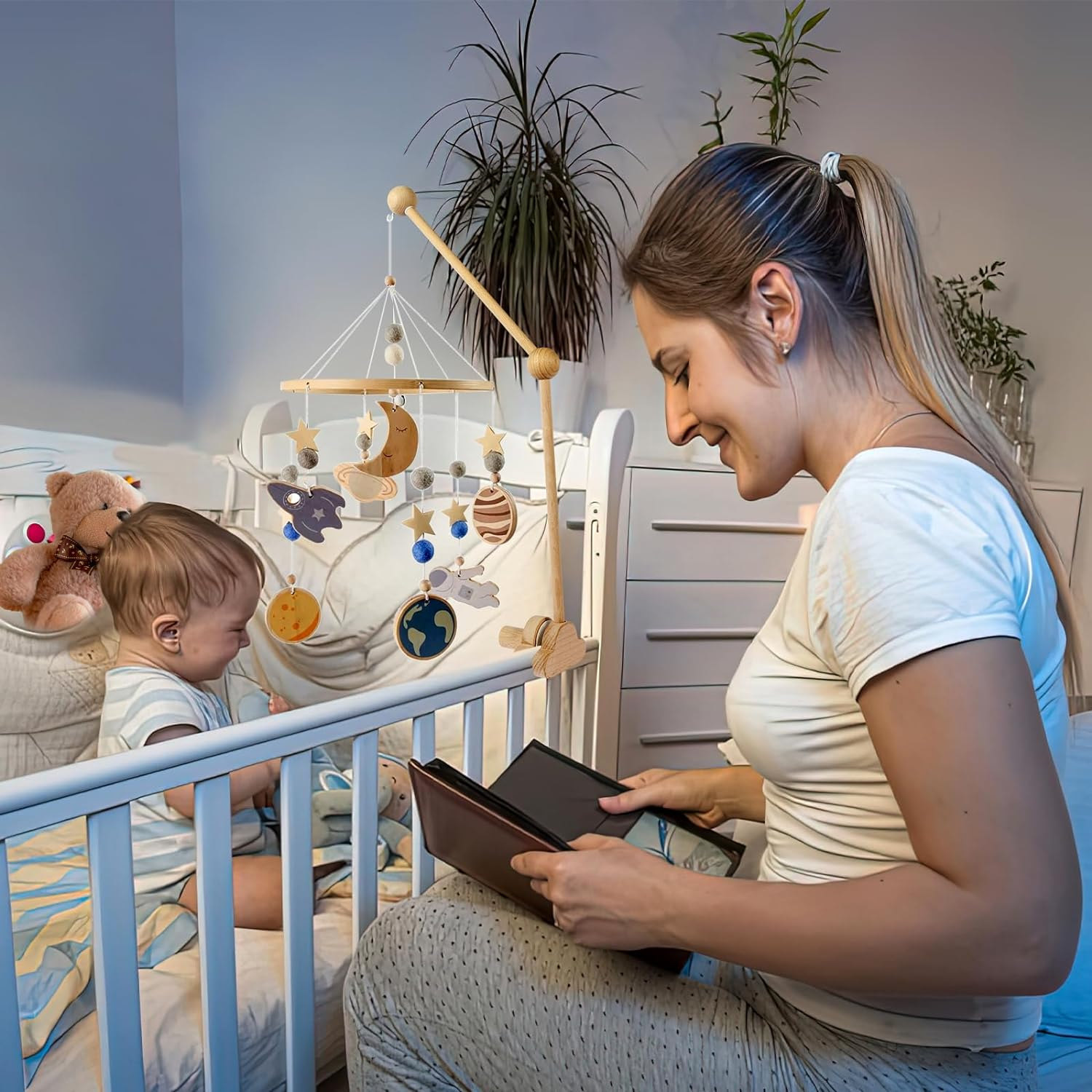 27Inch Baby Crib Mobile Arm Wooden Crib Mobile Holder Adjustable Angle Height Cot Mobile Arm Non-Skid Crib Mobile Wooden Crib Mobile Holder Bed Bell Holder Nursery Mobile Hanger for Crib Nursery Decor