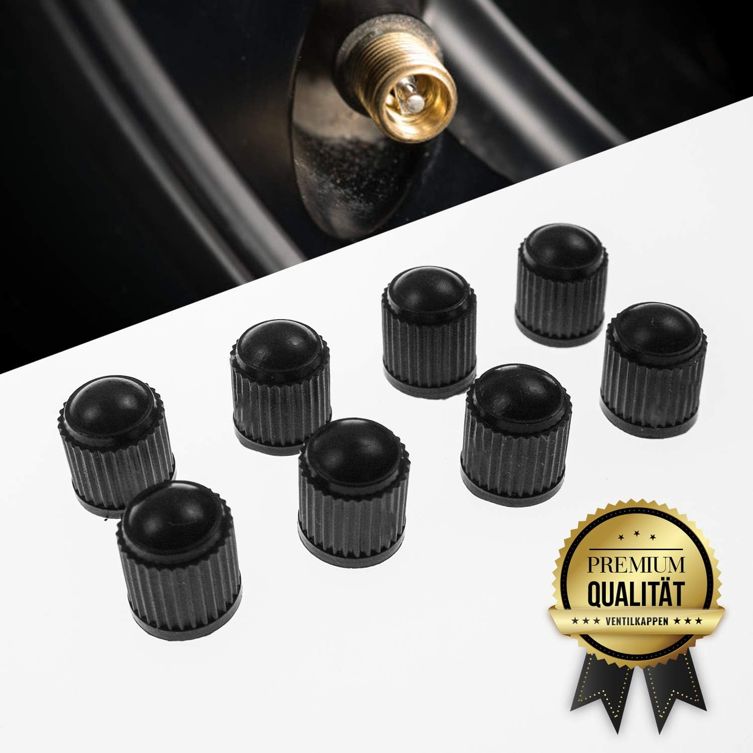 L+H WORLD 8X Black Universal Fit Car, Caravan, Trailer, Motorcycle, Bicycle Tyre Valve Caps | Plastic Dust Protection & Ideal Tyre Pressure