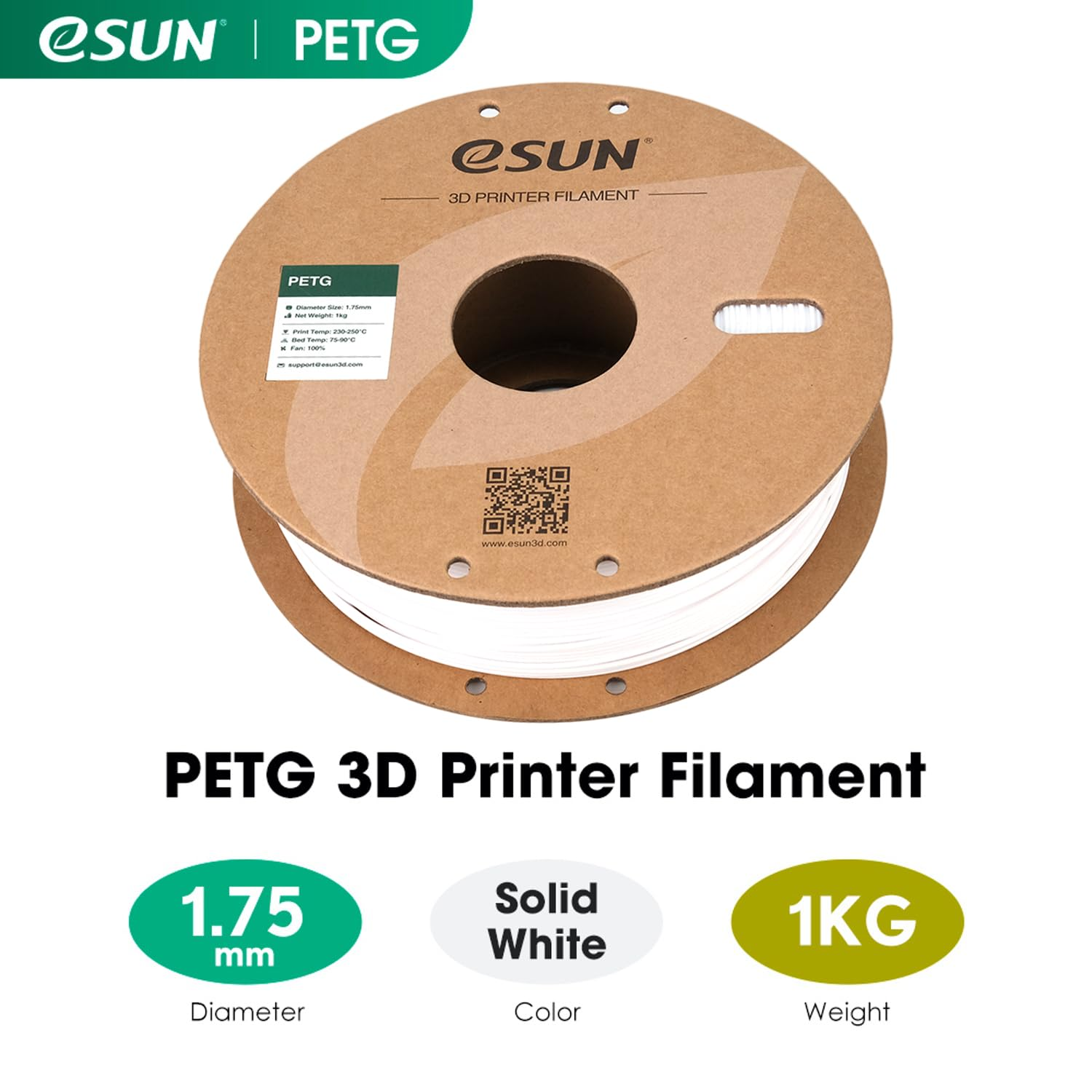 Esun PETG Filament 1.75Mm, 3D Printer Filament PETG, Dimensional Accuracy +/- 0.05Mm, 1KG Spool (2.2 LBS) 3D Printing Filament for 3D Printers,Solid White image number 4