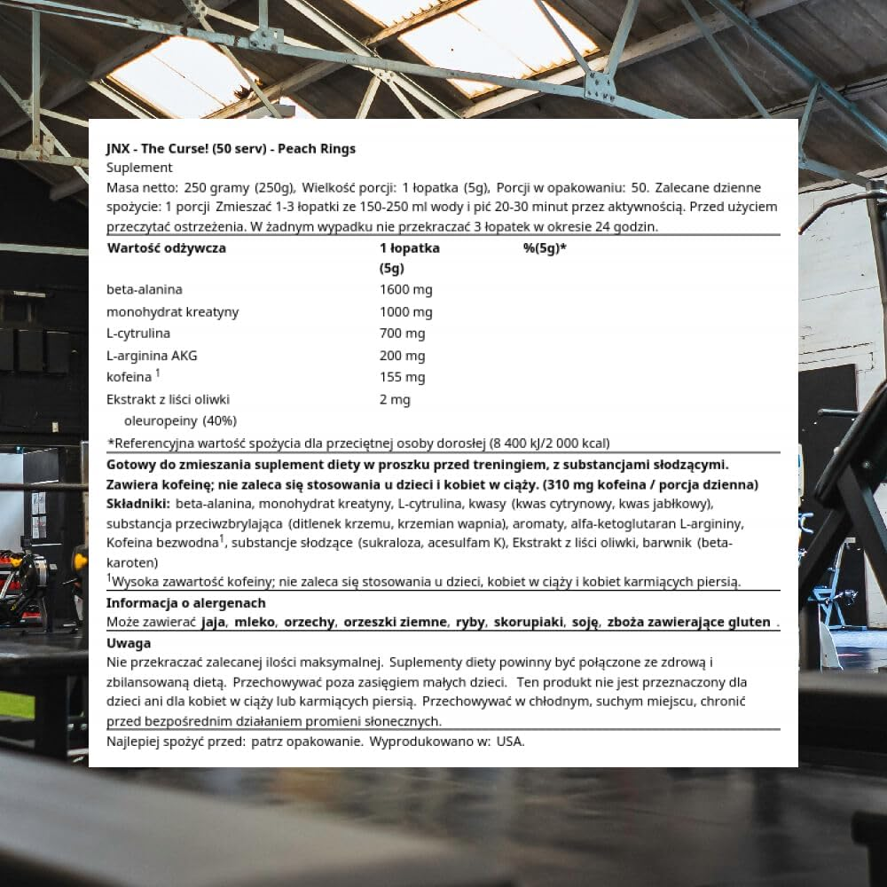 JNX Sports the Curse Pre-Workout Powder - Peach Rings, Peach Rings, 250 Grams image number 1