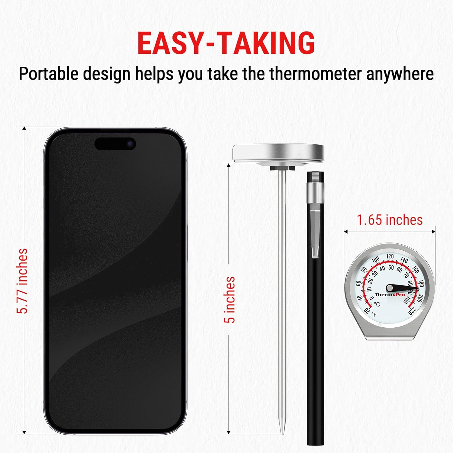 Thermopro Instand-Read Meat Thermometer with 5" (127Mm) Stainless Steel Probe, Dual Celsius/Fahrenheit Dial Display, Glass Lens & Protective Sheath for Meat, Coffee, Latte, and Kitchen Use