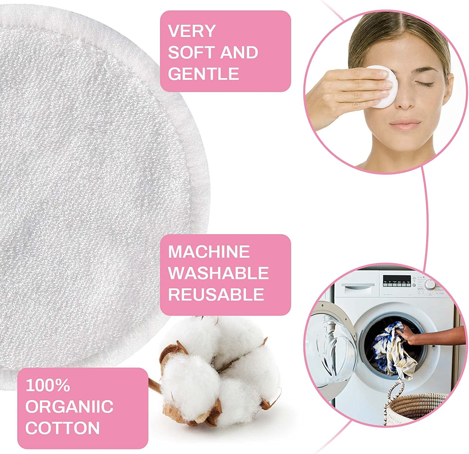 30 Pack Reusable Makeup Remover Pads,Cotton Rounds Pads for Toner, Washable Eco-Friendly Pads for All Skin Types with Cotton Draw String Laundry Bag