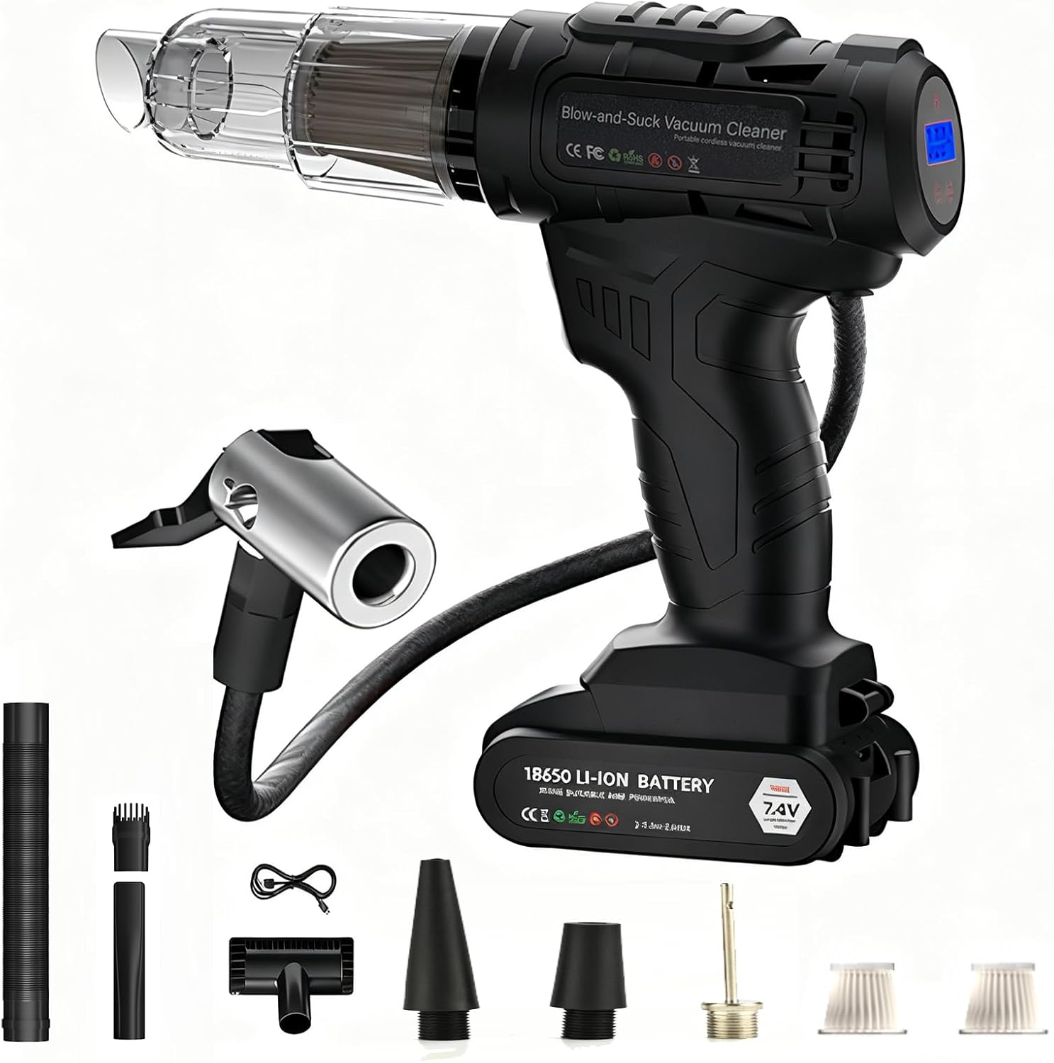 Car Vacuum Cleaner High Power Mini Vacuum Cleaner Rechargeable Handheld Vacuum Portable Cordless Vacuum Cleaner, Air Pump, Pire Pressure Gauge, and Flashlight All in One image number 4