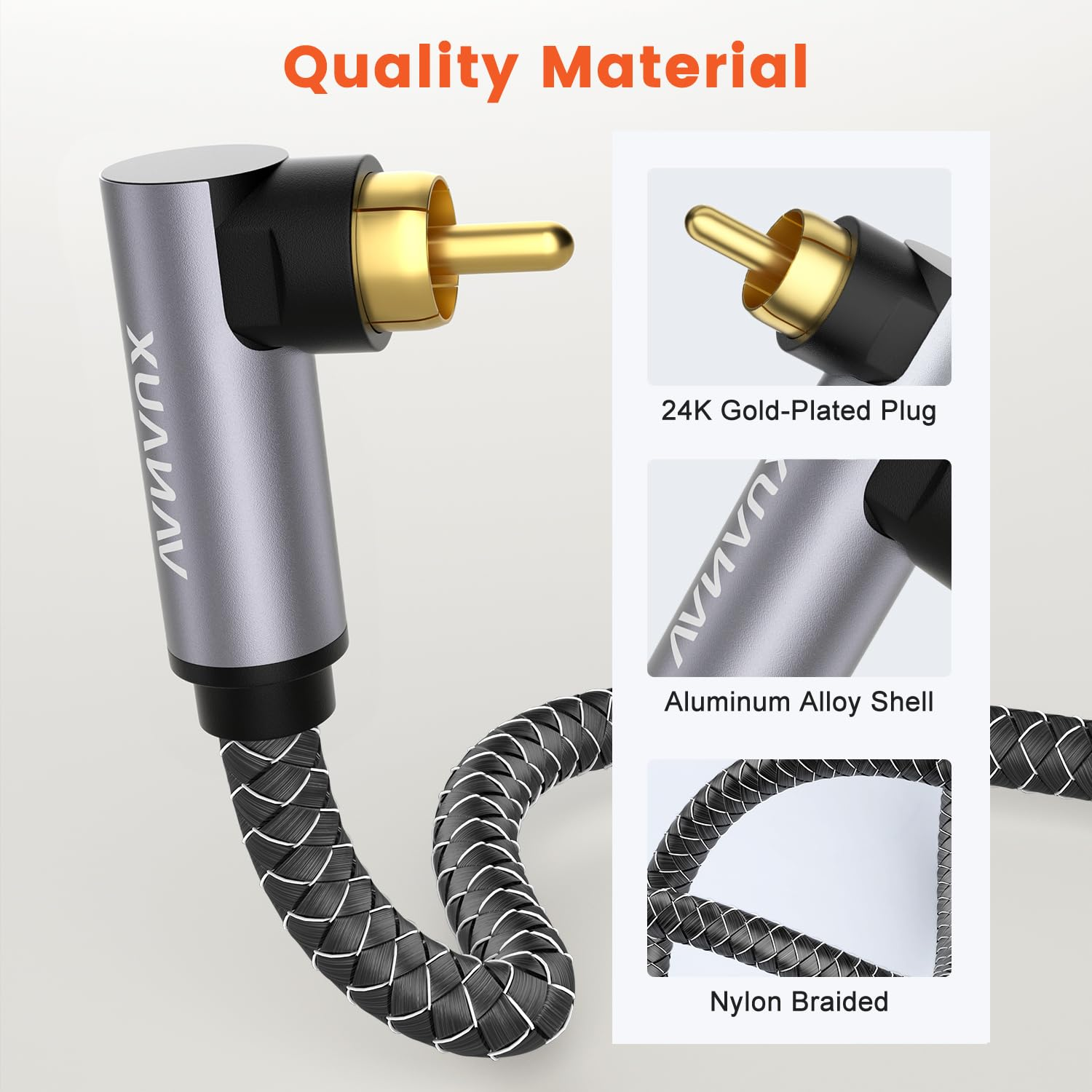 VANAUX 90 Degree RCA Cable,Right Angle Subwoofer Cable,Digital Coaxial Audio Cable,Nylon Braided,Gold-Plated,Male to Male for Amplifiers,Hi-Fi Systems,Hdtv,Sound Bar,Ps4 (6.6Ft/2M) image number 3