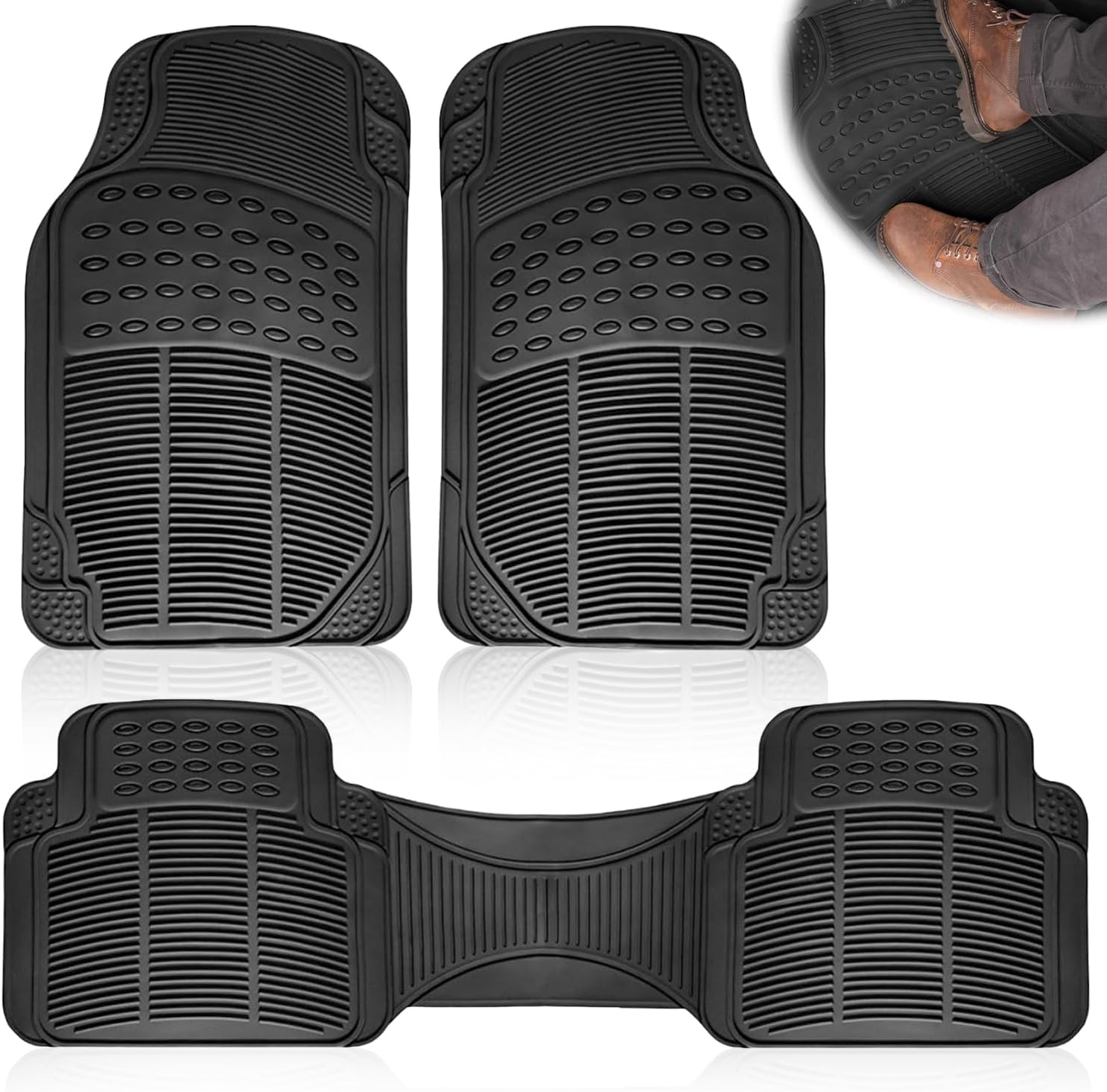 Car Floor Mats, 3-Piece All-Weather Protection Heavy Duty Rubber Floor Mats for Cars, Suvs, and Trucks, Universal Floor Liner Car Accessories, All Weather Protection Universal Fit