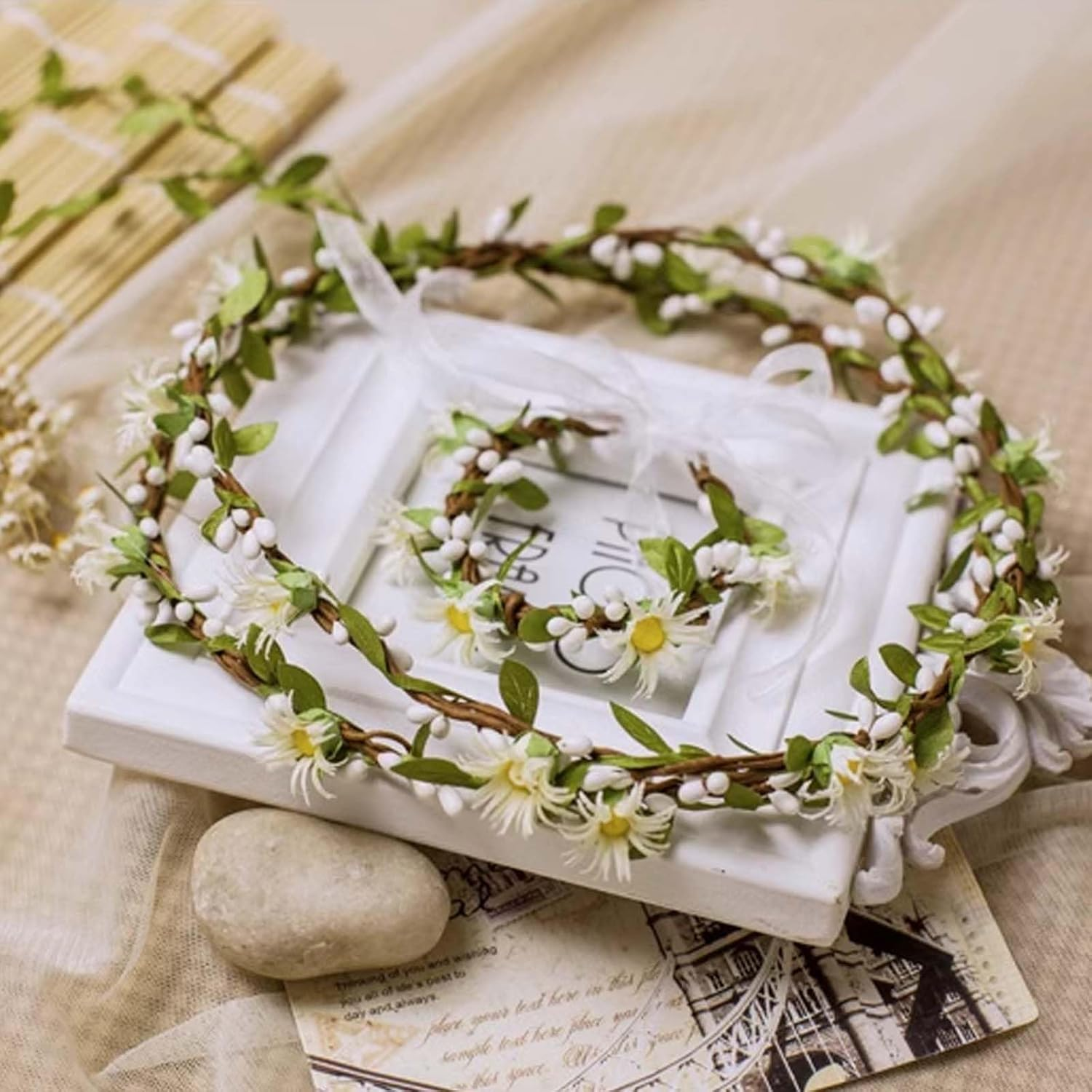 Hairbands Floral Garland for Women Wedding, Bridal Hair Accessories with Flower Wreath, Perfect Headpiece for Bridesmaids and Weddings, Flowers Wreath Flower Crown Headband image number 2