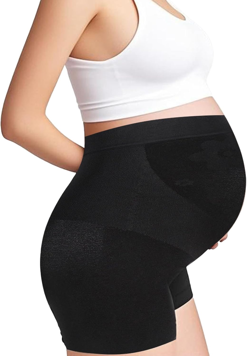 Maternity Shorts High Waist Mid-Thigh Maternity Shapewear Shorts Soft Women'S Shorts Seamless Maternity Shapewear for Belly Support Black image number 4