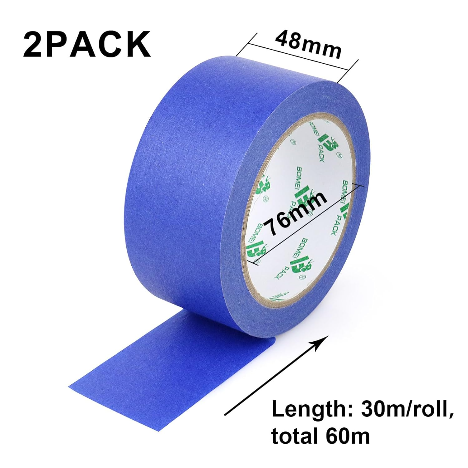 Blue Masking Tape Decorative Writable Blue Painters Tape for Arts & Crafts,2 Rolls Pack, 48Mm X 30M per Roll BOMEI PACK