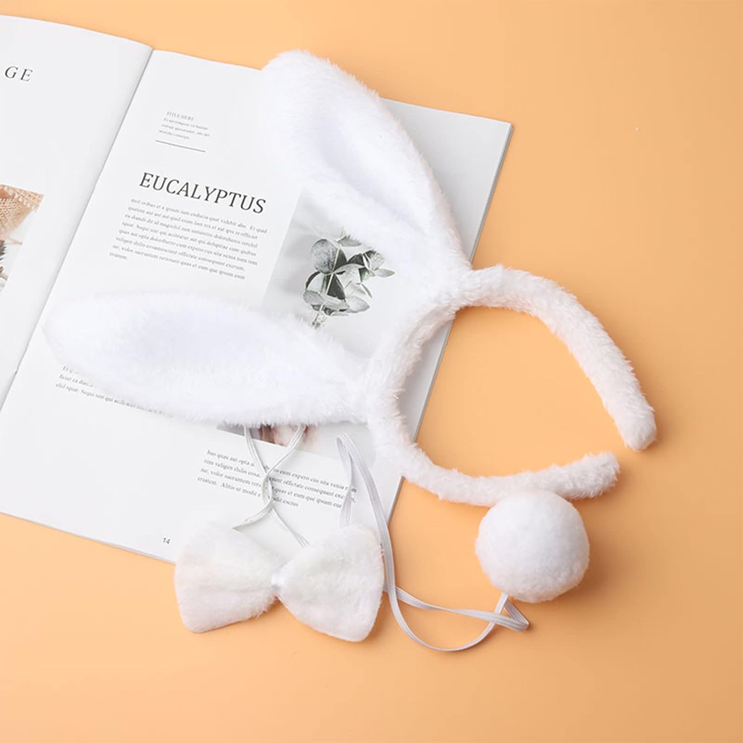 Aoozleny Bunny Rabbit Costume Set, Ears Headband Bow Ties Tail Set for Halloween Christmas Cosplay Party Costume Assesories - White image number 6