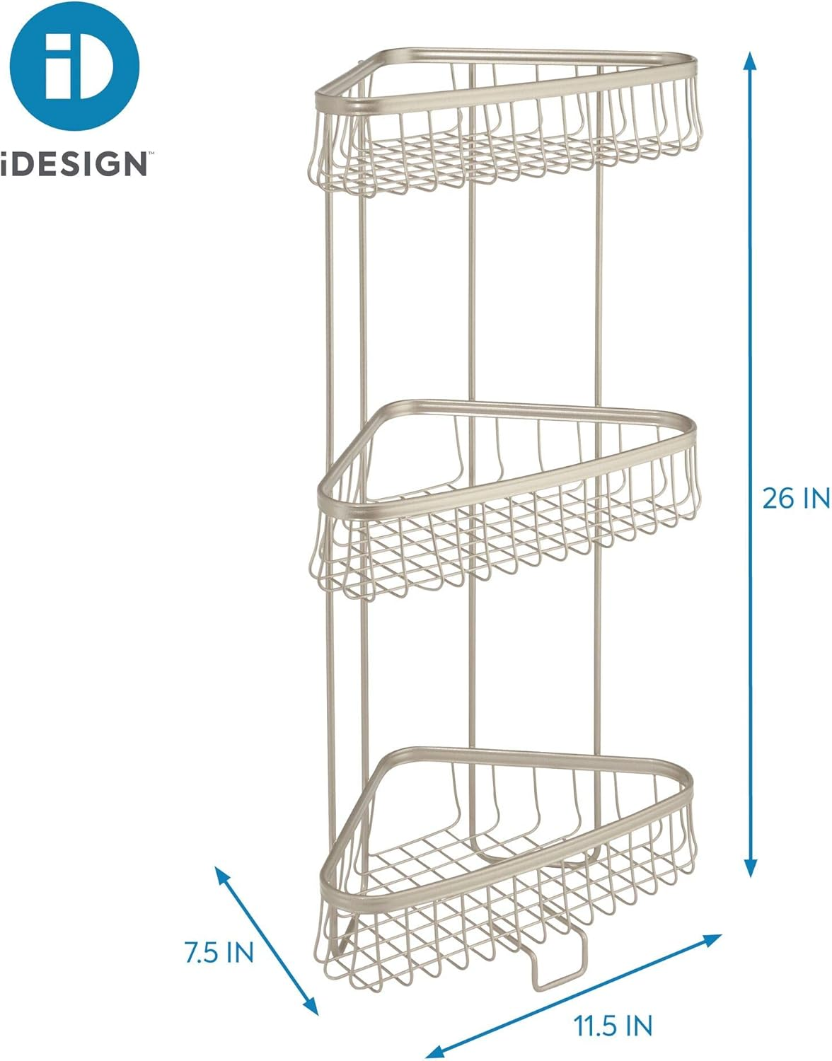 Interdesign York Lyra Free Standing Bathroom or Shower Corner Storage Shelves for Towels, Soap, Shampoo, Lotion, Accessories - 3 Tier, Satin image number 5