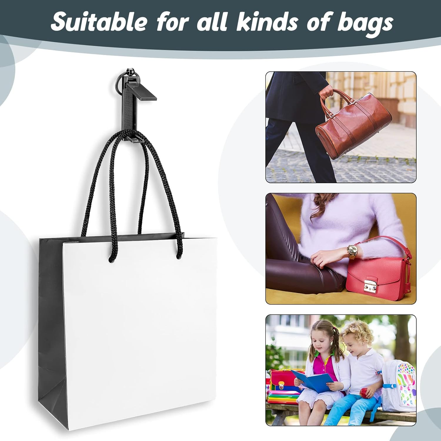 3 Pieces Purse Hook for Table Instant Bag Hook Hanger, Handbag Table Holder Hanger Set Mobile Phone Holder Foldable Women'S Handbag Storage Stylish Swivel Hanger for Desk (Silver) - Silver image number 3