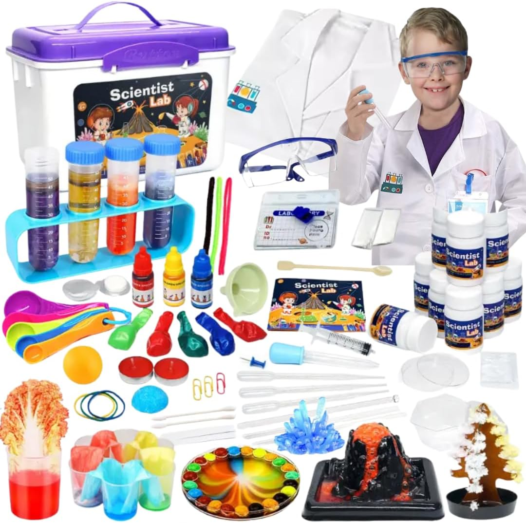 Why2Wise 80+ Science Experiment Kits for Kids with Lab Coat - Scientist Costume Dress up and Role Play STEM Activities Educational Scientist Toys for Boys Girls Chemistry, Age 6,7,8,9,10,11,12,13,14 image number 5