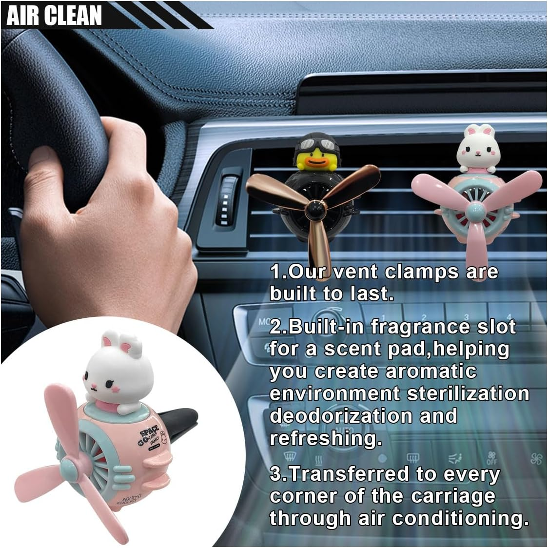 Cute Pilot Rabbit Car Air Fresheners, Car Diffuser Air Condition Vent Clip, Rotating Propeller Automotive Air Outlet Fan Creative Perfume Accessories for Car Interior Decoration - Pilot Cat image number 4