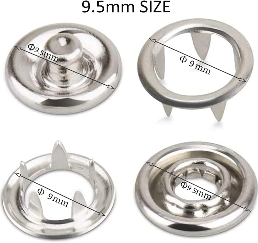 140 Sets 9.5Mm Snaps Buttons Fastener , 3/8Inch Stainless Steel Open-Ring Cap Gripper Grip Prong No-Sew Button Fasteners Studs for DIY Baby Clothes Crafts Clothes Hats Sewing Western Shirts image number 1