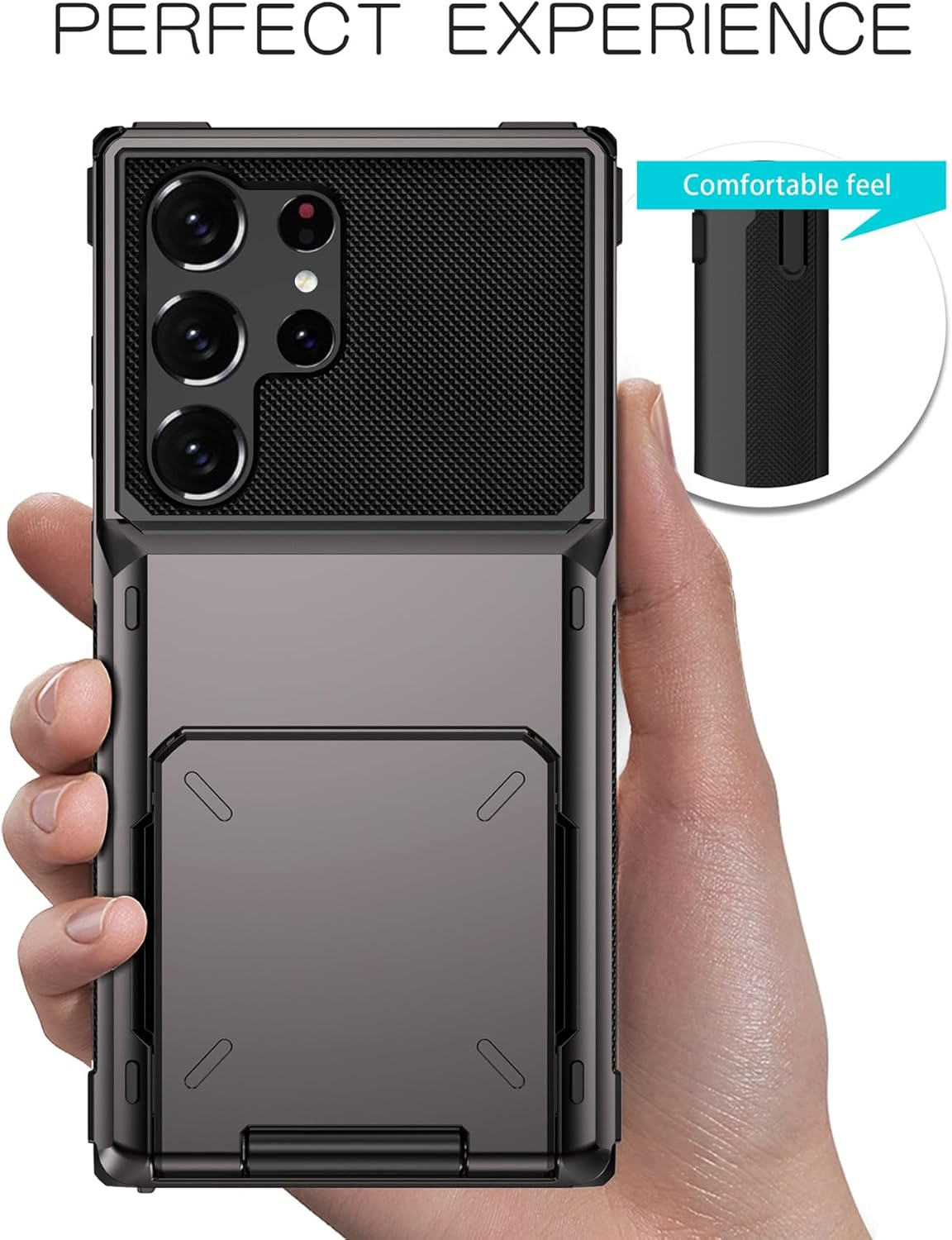 For Samsung Galaxy S23 Ultra Case with Card Holder[Store 5 Cards]Wallet Case, Rojarou S23 Ultra Case with Hidden Card Slot Heavy Dual Layer Shockproof Protective Phone Cover for Samsung S23 Ultra,Grey image number 6