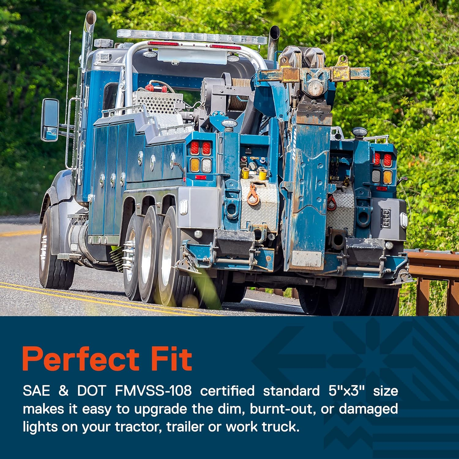 TRUE MODS 2Pc Amber 5X3 3X5 Inch Rectangle LED Trailer Tail Light Kit [DOT FMVSS 108] [SAE I6 P2] [Grommets/Plugs] [Submersible] [Stop Turn Tail Park] [10 LED] Taillight for Tow Truck 80" Wide Trailer image number 6