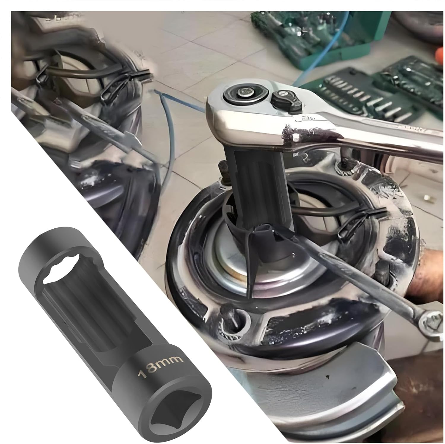 18Mm Shock Absorber Socket for Removal of Shock Absorbers Nut,Strut Nut Socket with 12 Point 1/2" Drive Compatible with Cars,Suvs,Trucks,Portability Suspension Tools Strut Sockets image number 5