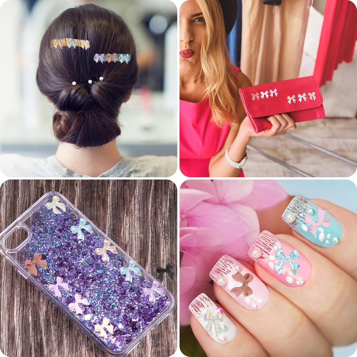 7 Style Nail Charms,Colorful Bow-Knot Nail Stud Rhinestones Crystal, 3D Bow-Knot Colorful Nail Charms Set for Women Girl Nail Stones Design DIY Decoration Jewel Stones Nail Art Rhinestones (Resinous) image number 6