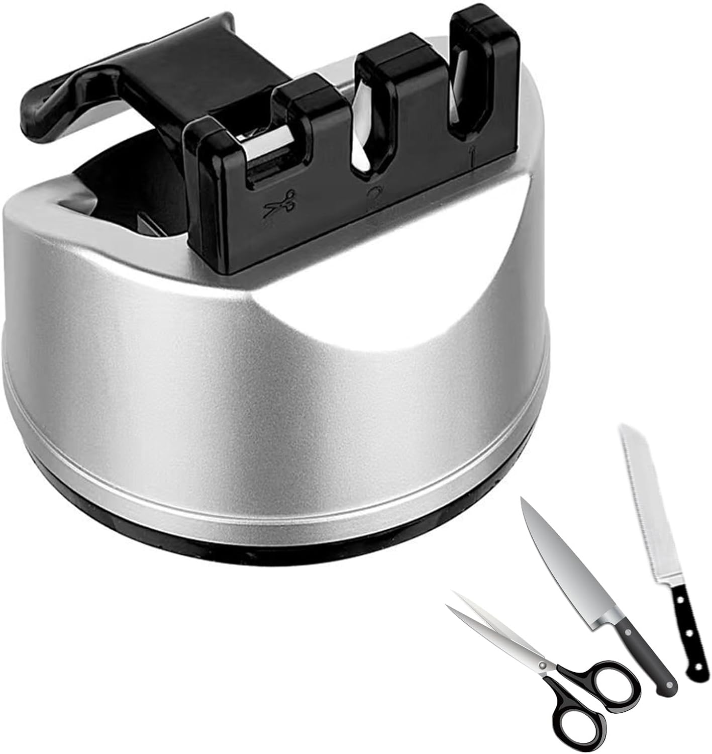 Multifunctional Knife Sharpener, 3-In-1 Manual Knife Sharpener, Knife Sharpener with Suction Cup, Stable and Safe, Professional Knife Sharpener for Scissors and All Types of Kitchen Knives image number 1