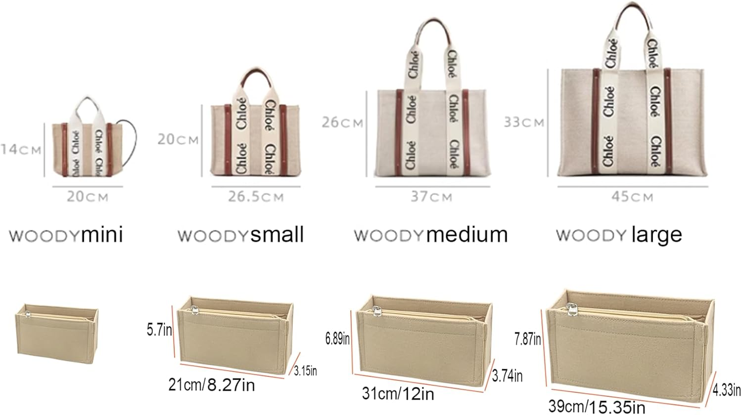 Lckaey Purse Organizer for Chloe Woody Tote Bag Insert Large Medium Small Wallet Felt Organizer 1015Beige-L image number 4