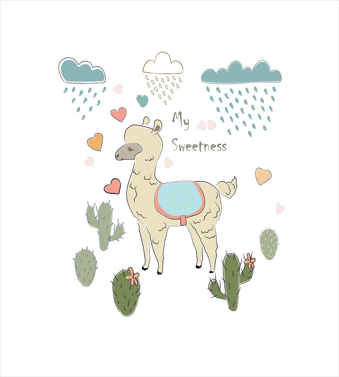 Ambesonne Llama Duvet Cover Set Queen Size Cute Abstract Alpaca in the Rain with Cactuses Brush Strokes Effect Illustration Decorative 3 Piece Bedding Set with 2 Pillow Shams Multicolor image number 1