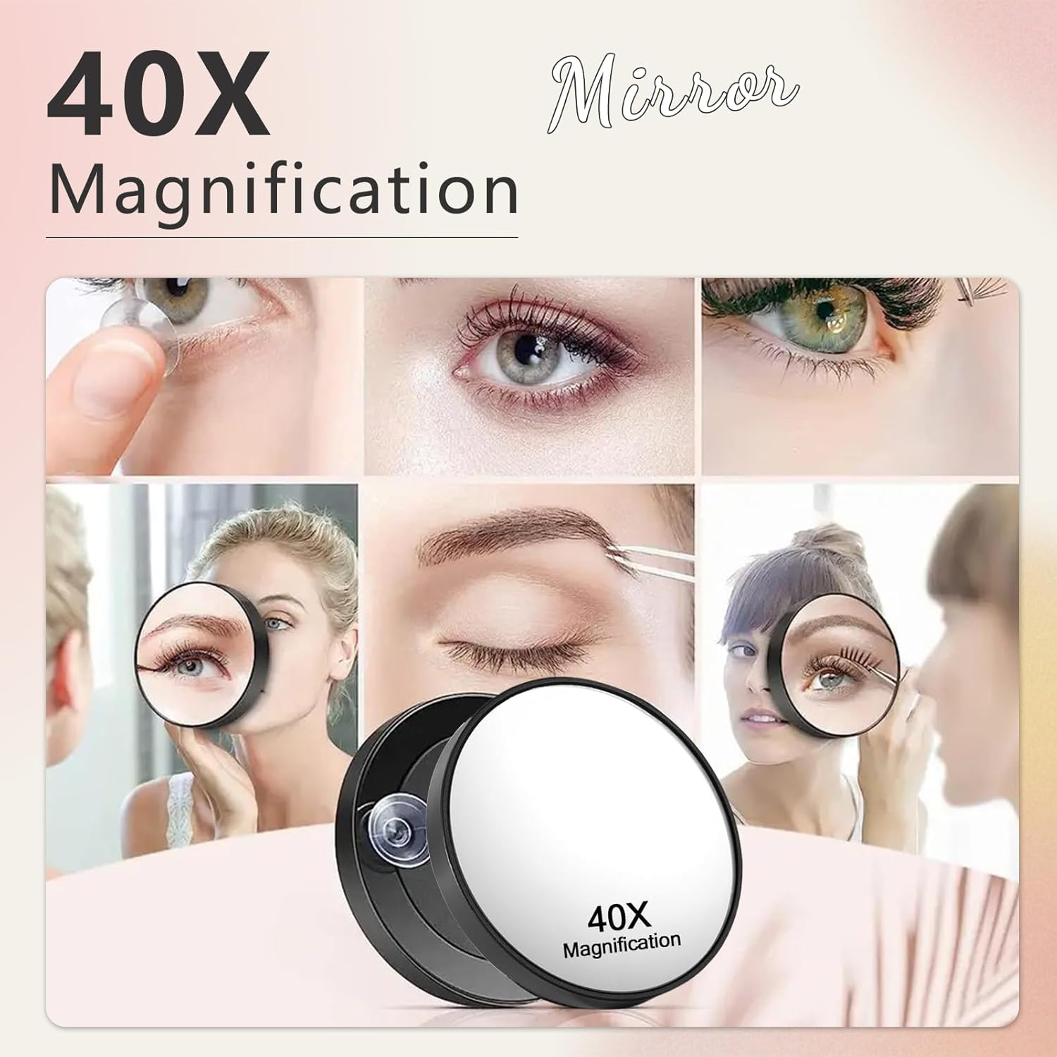 Cosmeria 40X Magnifying Mirror with Suction Cups and Tweezers Set, Cosmetic Mirror with Strong Magnification for Precise Makeup and Eyebrow Plucking image number 5