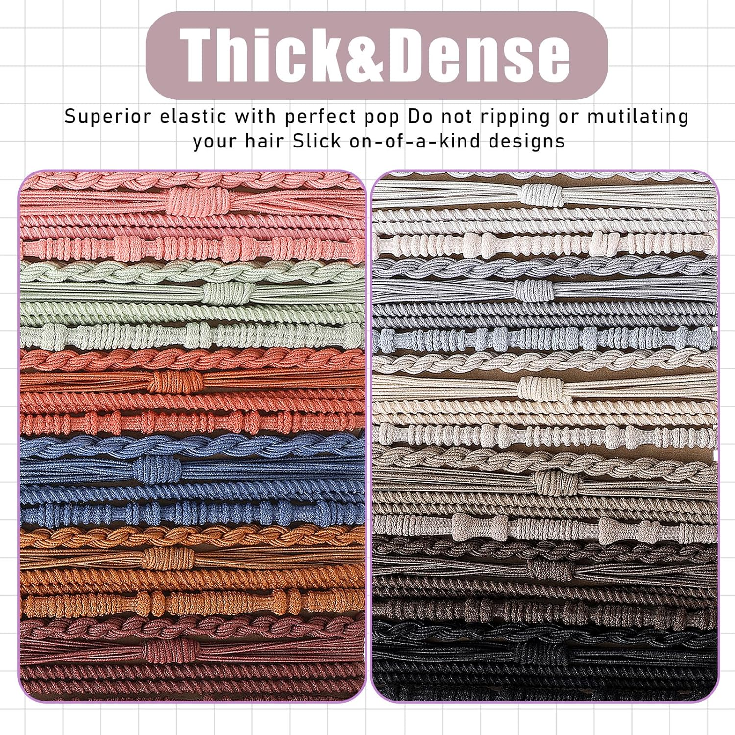 Boho Hair Ties, 48 Pcs Elastic Hair Ties No Damage Ponytail Holders Cute Hair Tie Bracelets for Women Boho Hair Accessories Nylon Hair Ties Soft Colorful Hair Ties for Thick Hair Thin Hair and Long image number 6