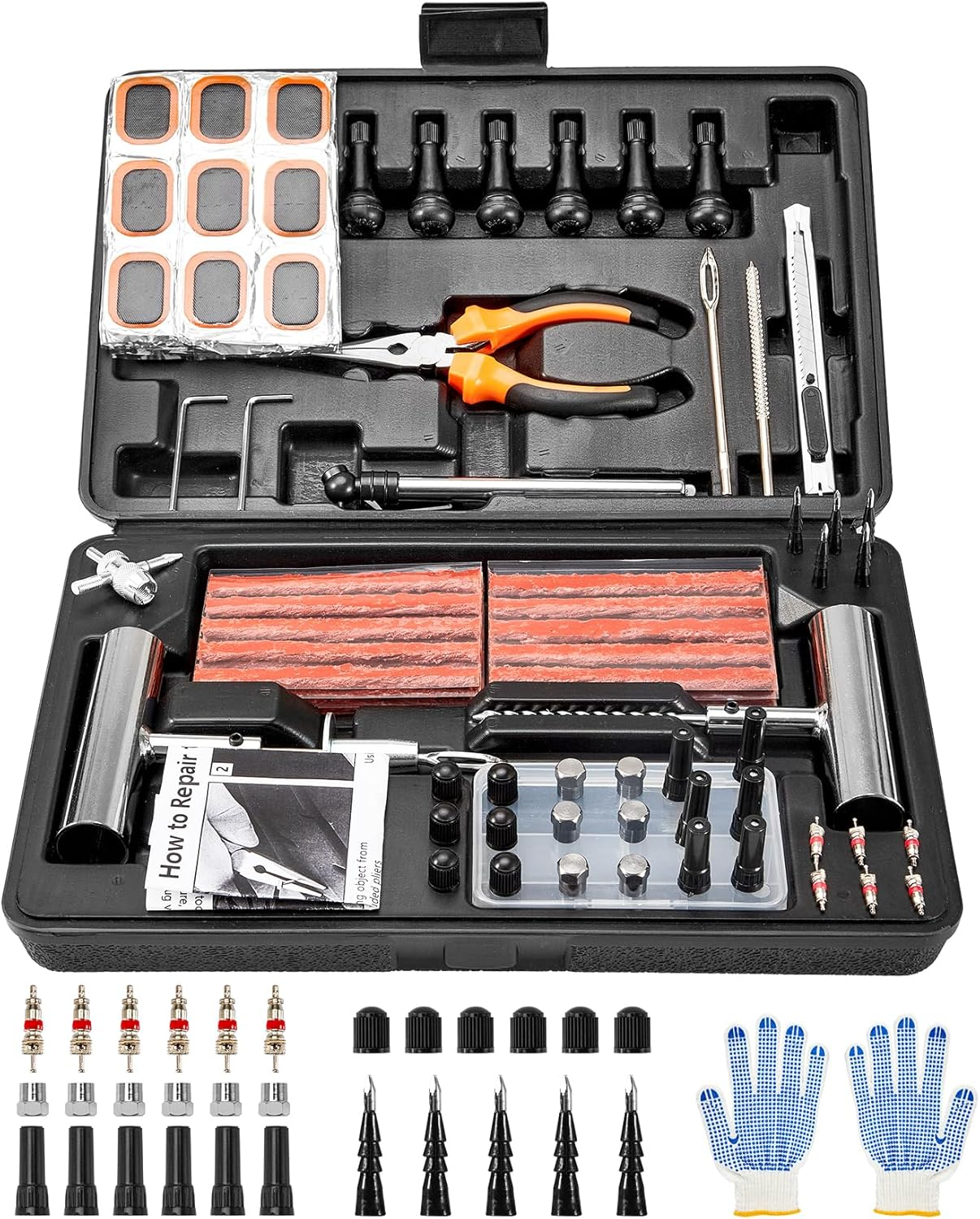 Krimocy 147 Pcs Tyre Repair Kit Heavy Duty Tire Plug Kit for Car, Universal Tire Patch Kit to Fix Punctures and Plug Flats, Tire Repair Plugs for Truck, RV, ATV, Tractor, Trailer