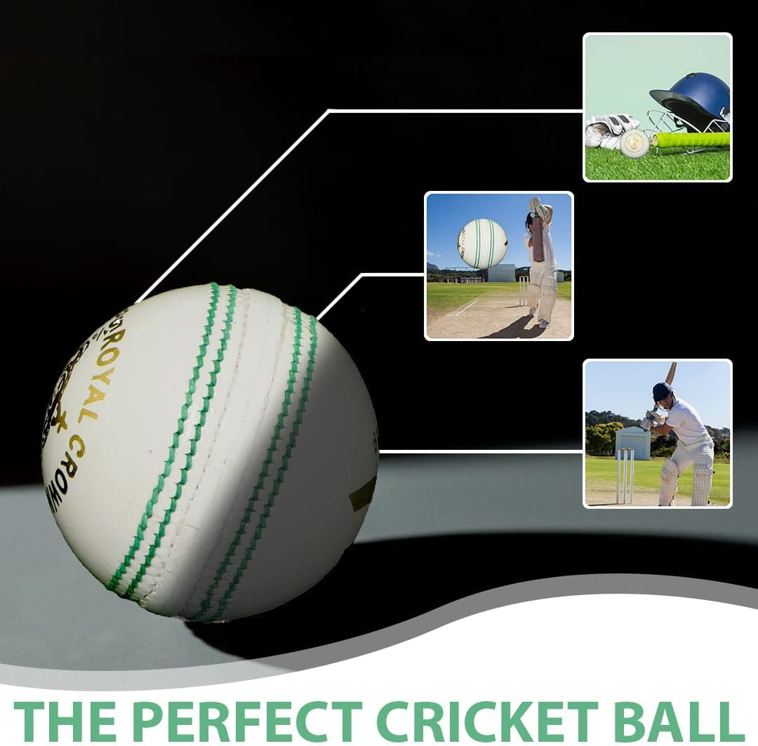 BT White Cricket Ball - Pack of 6 Genuine Leather Cricket Balls for Day or Night International Standard Cricket and Practice | Bat-Friendly Hard Cricket Ball Made from Sustainable Sources | 156G image number 2
