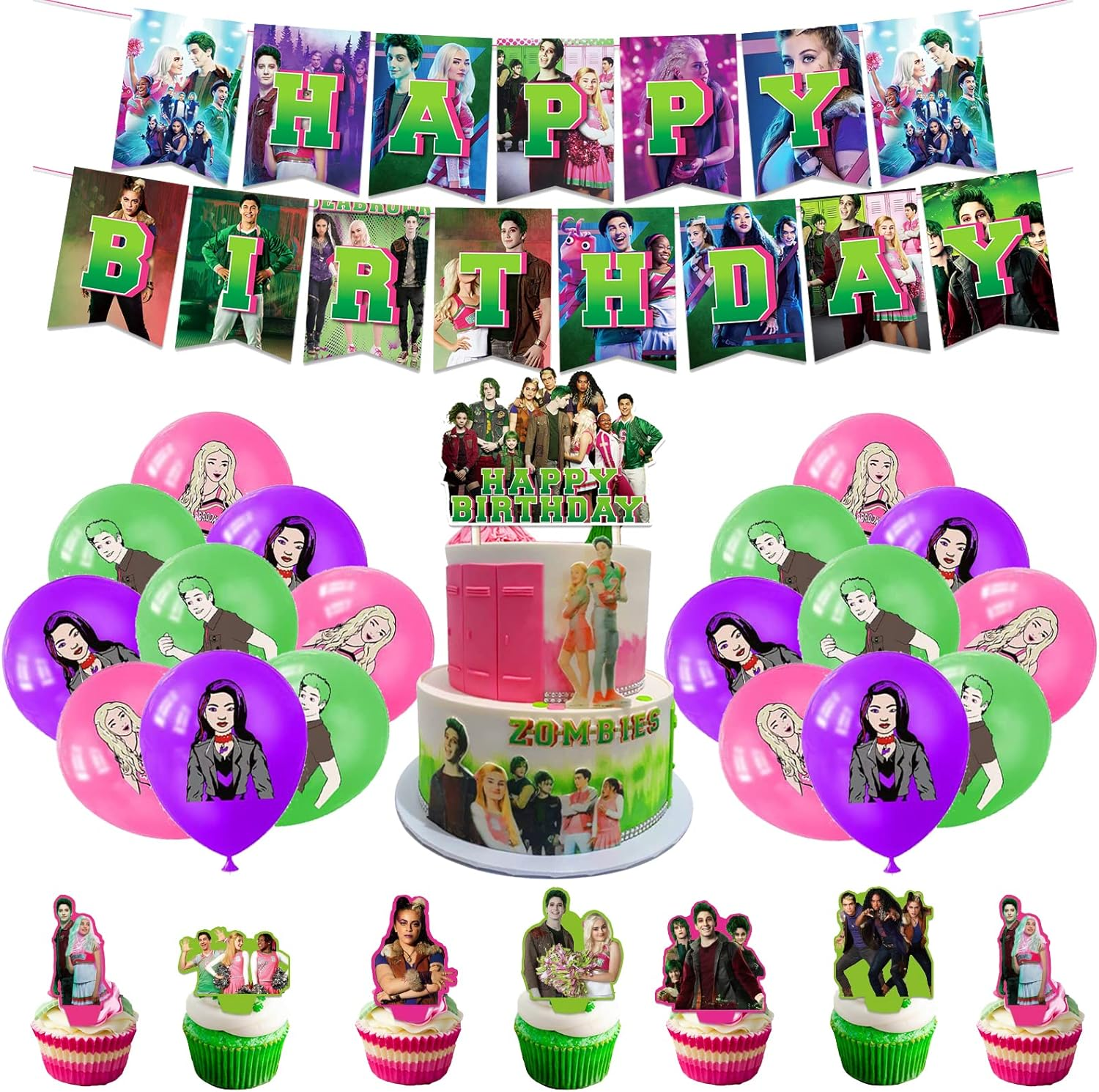 Dinoeye Zombie Green Zombie Balloons, Cake Topper, Happy Birthday Banner Birthday Party Decoration Pack image number 2