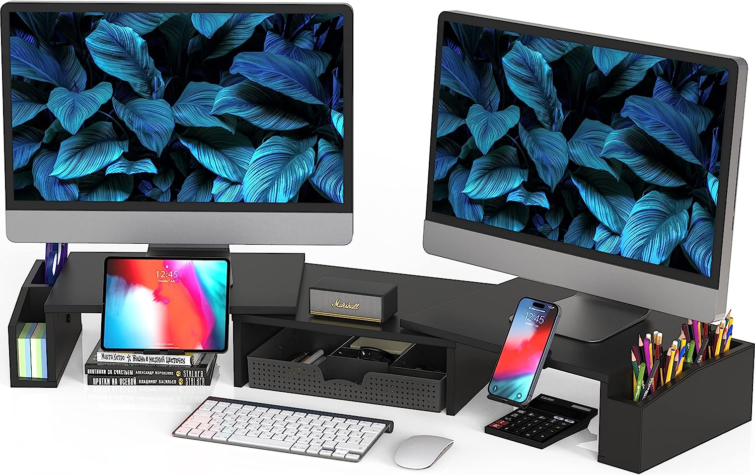 Simple Houseware Dual Monitor Stand Riser with Drawer, Black image number 1