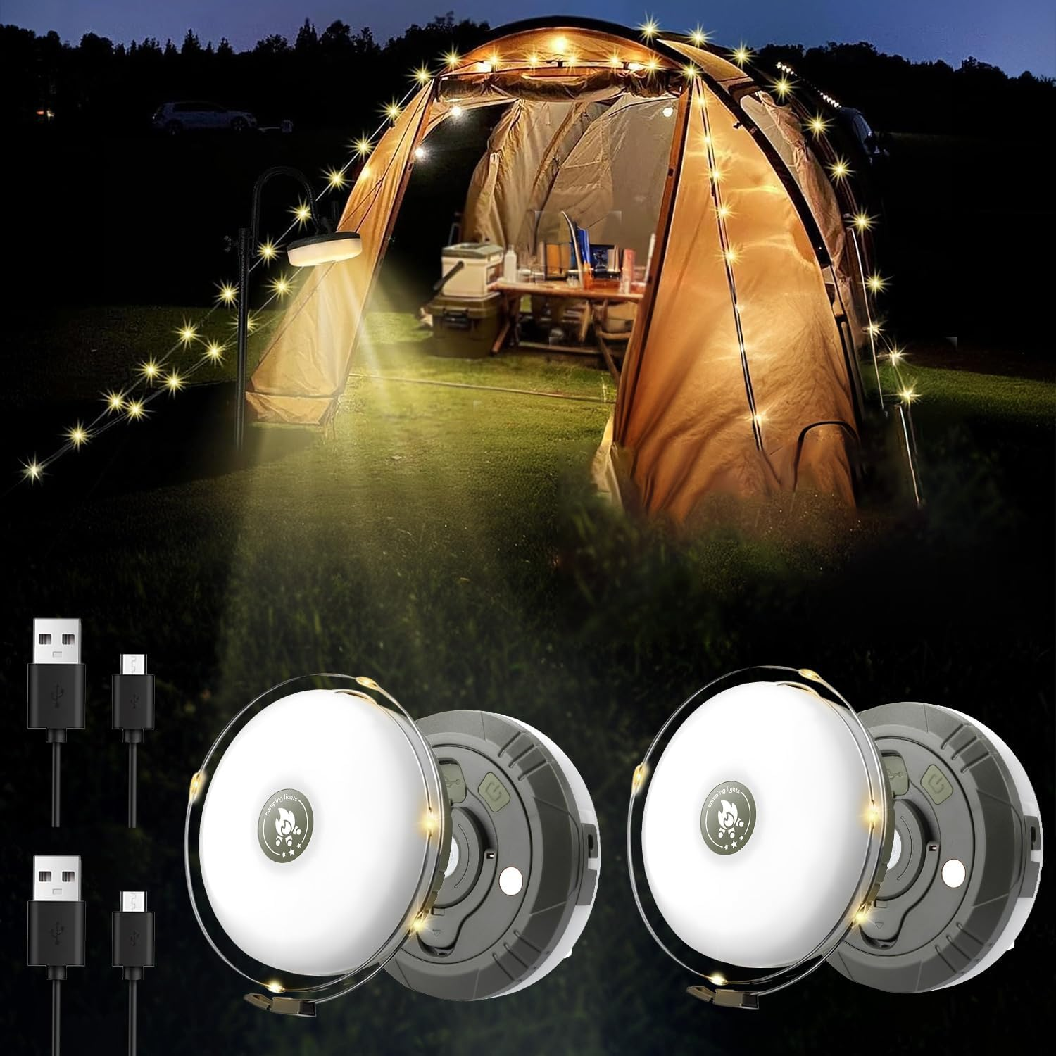 Theapro Roll up Camping Fairy Lights 10 M/33Ft String Light for Indoor Outdoor 2-In-1 IP67 Waterproof Rechargeable LED Lights for Decorative Party Diwali Festival (Warm White)