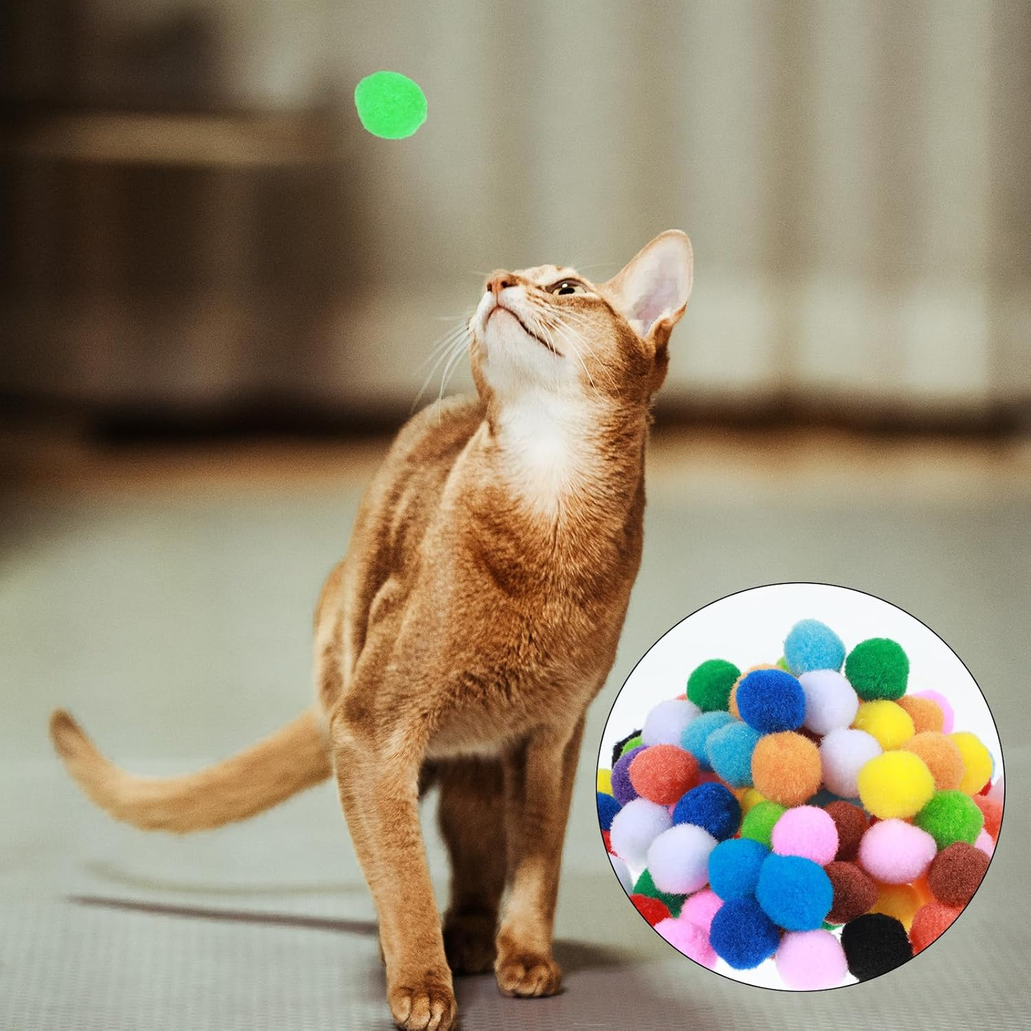 Bremorou Pack of 100 Cat Balls, 2.5 Cm, Colourful Plush Balls, Interactive Cat Toy, Felt Balls for Cats, Soft Pom Poms, Indoor Play Ball image number 5