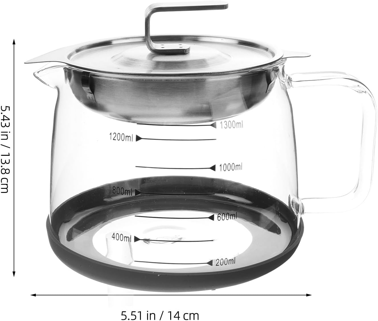 VANZACK Glass Oil Filter Pot 1300Ml with 304 Stainless Steel Strainer, Used Cooking Oil Collector and Fat Separator Container for Household Kitchen