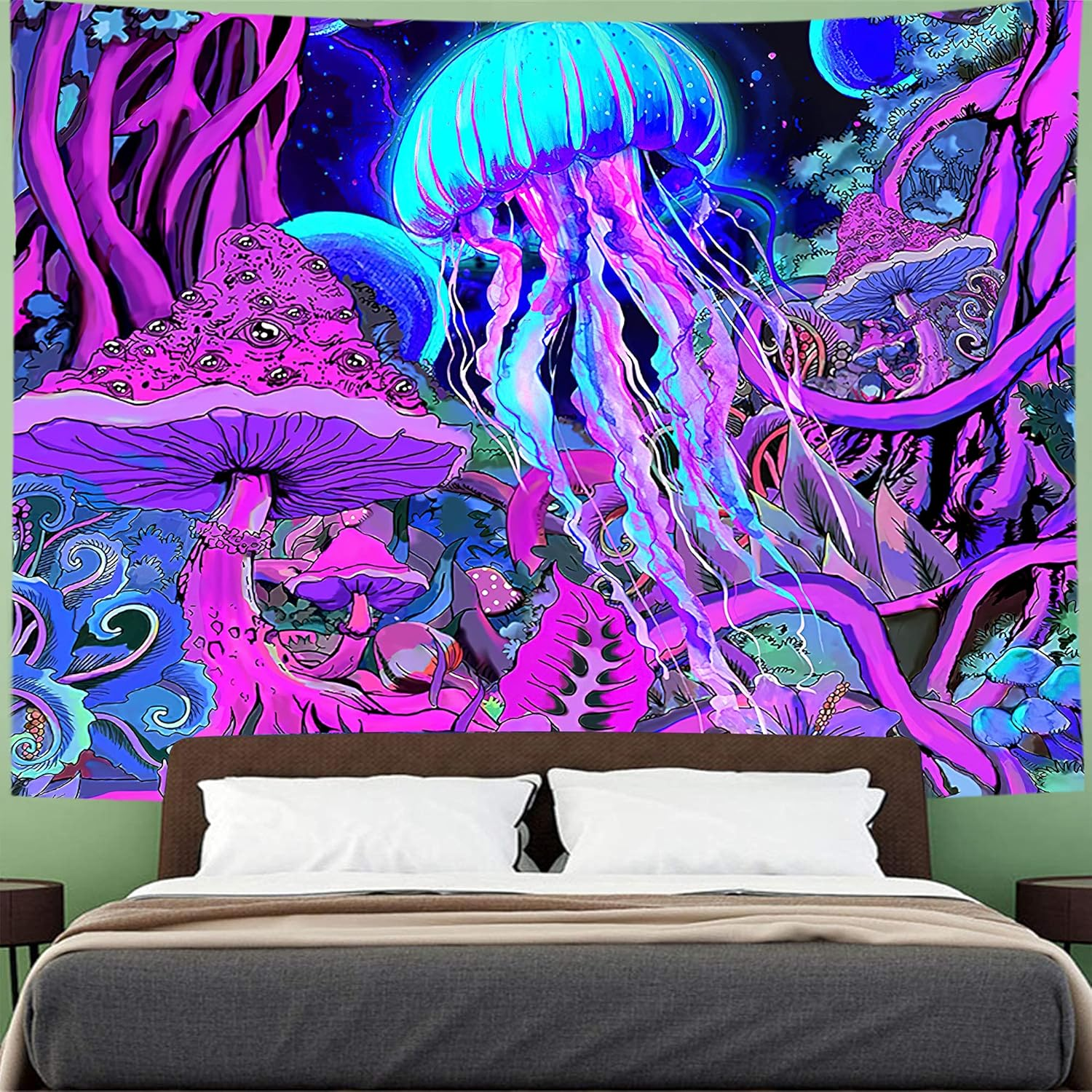Meagtlva Jellyfish Tapestry,Trippytapestry,Weed Tapestry for Bedroom Aesthetic Hanging Tapestry Backdrop Wall Blanket Living Room Dorm (150X130Cm, Jellyfish Mushroom) image number 6