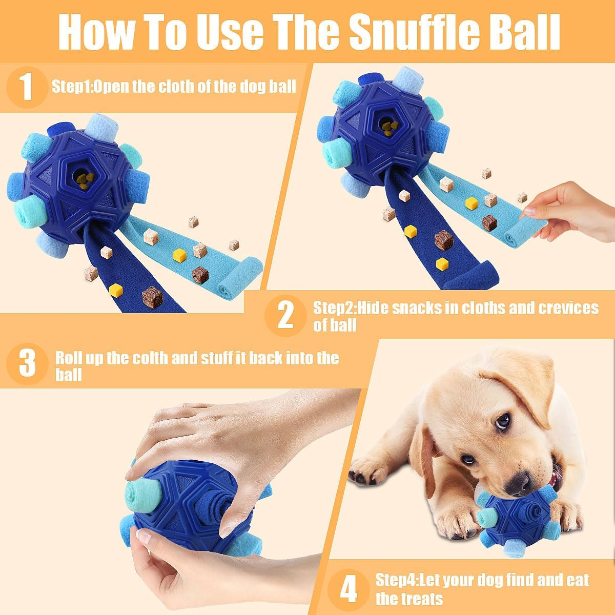 Dog Snuffle Ball-Interactive Puzzle Dog Toys Encourage Natural Foraging Skills Slow Feeder for Training and Stress Relief, Cloth Strip Hiding Food Chew Toys for Any Size Dogs image number 3