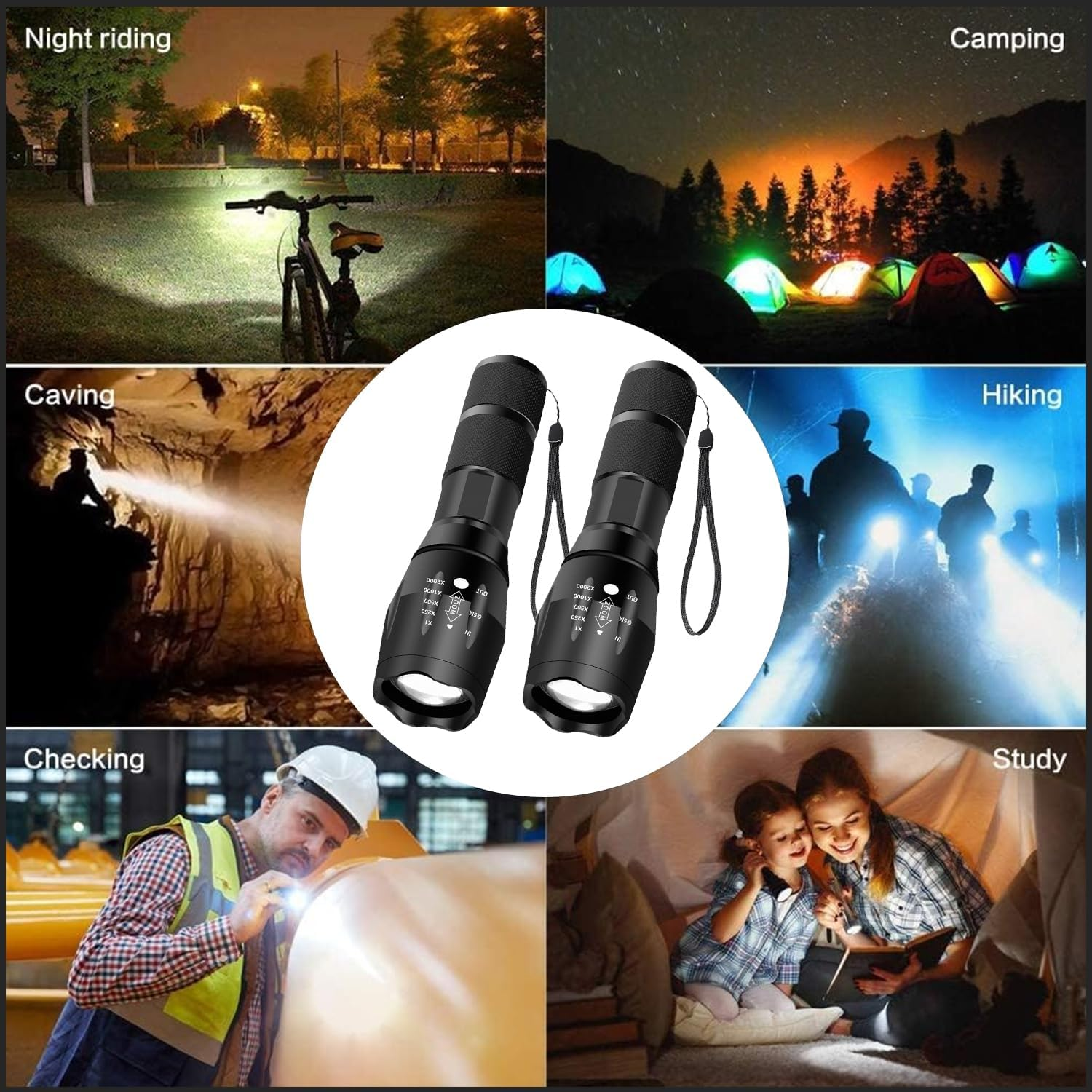 Pocketman 2 Pack LED Torches High Lumen,Powerful Flashlight with 5 Modes, Super Bright Pocket Led Waterproof Handheld Torch Zoomable Flashlight for Outdoor Camping Biking Hiking Home Emergency image number 2