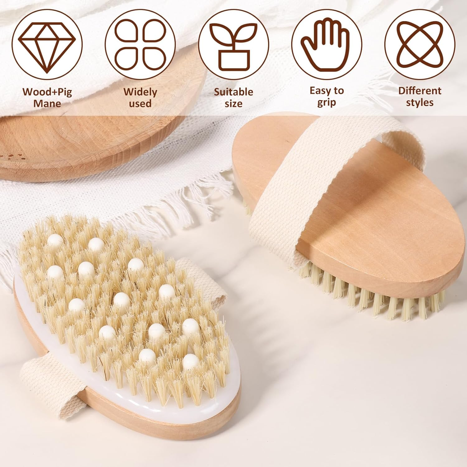 2 Pcs Dry Brushing Body Brush, Natural Bristle Drying Physique Brush, Exfoliating Dry Skin, Lymphatic Drainage, Cellulite Treatment, Improving Skin Health (A) - B image number 6