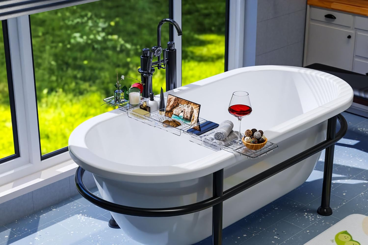 Bathtub Trays for Tub, Expandable Clear Bath Tray, Unique House Warming Gifts, New Home, Anniversary and Wedding Gifts, with Bath Reading Book and Ipad Holder (Clear)