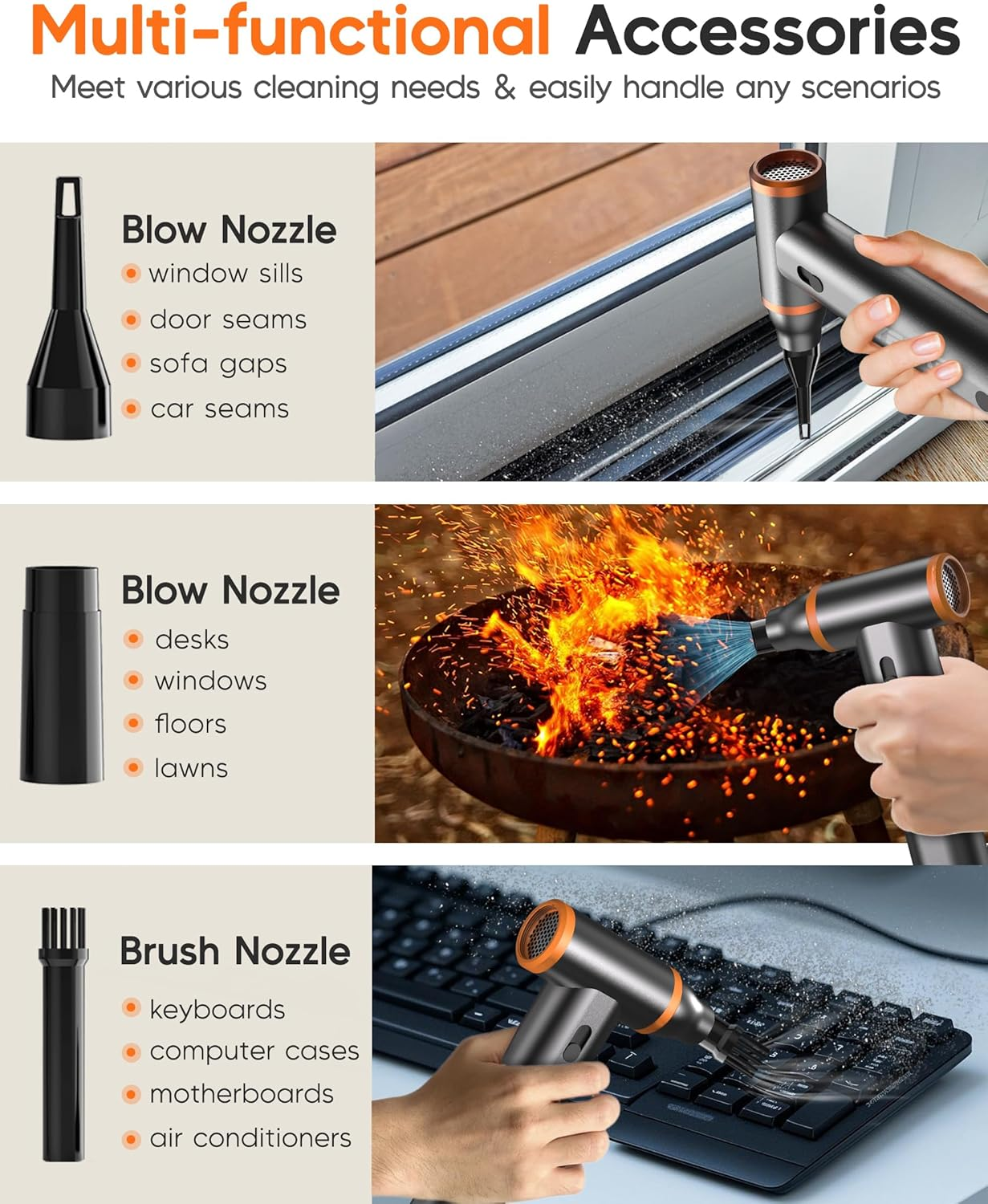 Yeeke Compressed Air Duster - Aluminum Alloy, Air Blower 180000 RPM Super Power 8000Mah & Cordless Variable Speed Control, Electric Air Duster for PC, Car, Electronics, Outdoor & Home Cleaning image number 2