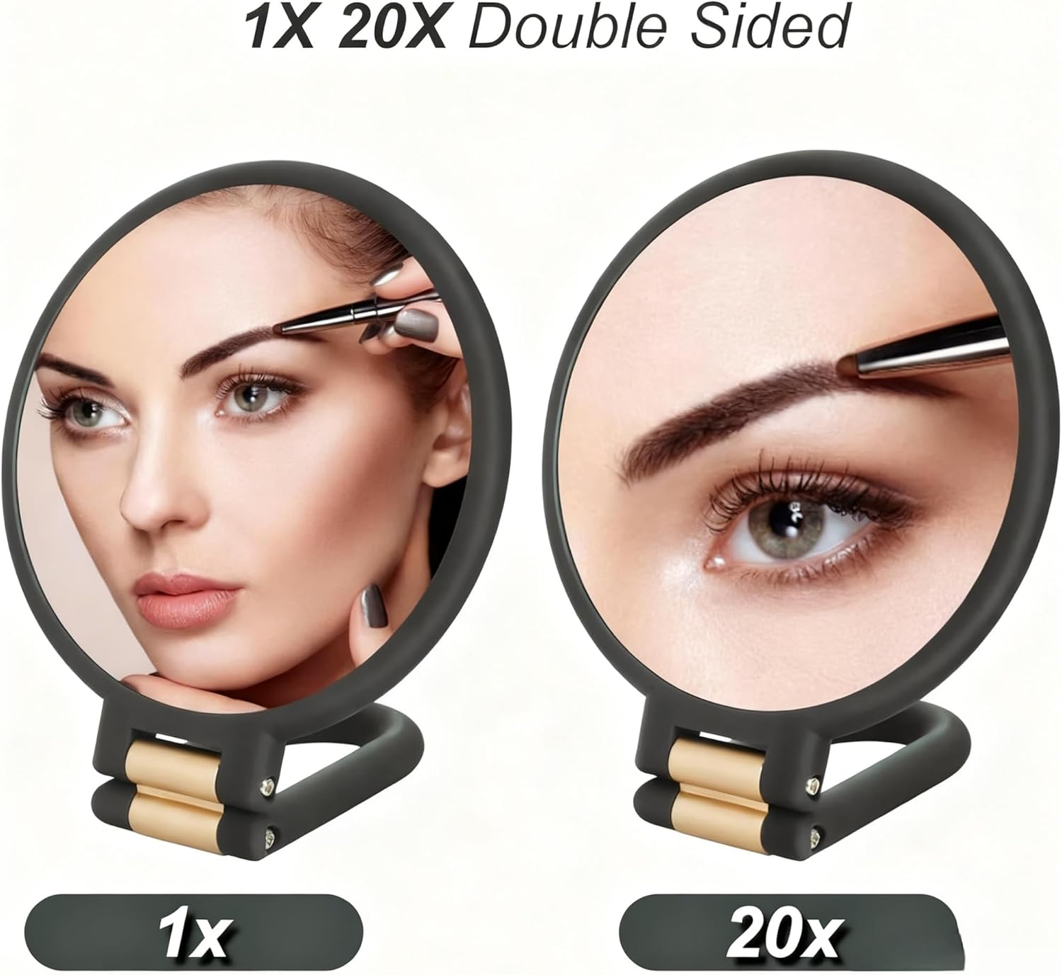 WLFADDY 1X 20X Magnifying Travel Mirror, Hand Mirror with Handle - Double Side Hand Held Mirror with 1X 20X Magnification & Foldable Handle, Portable Travel Makeup Hand Mirror for Women (Black) image number 3