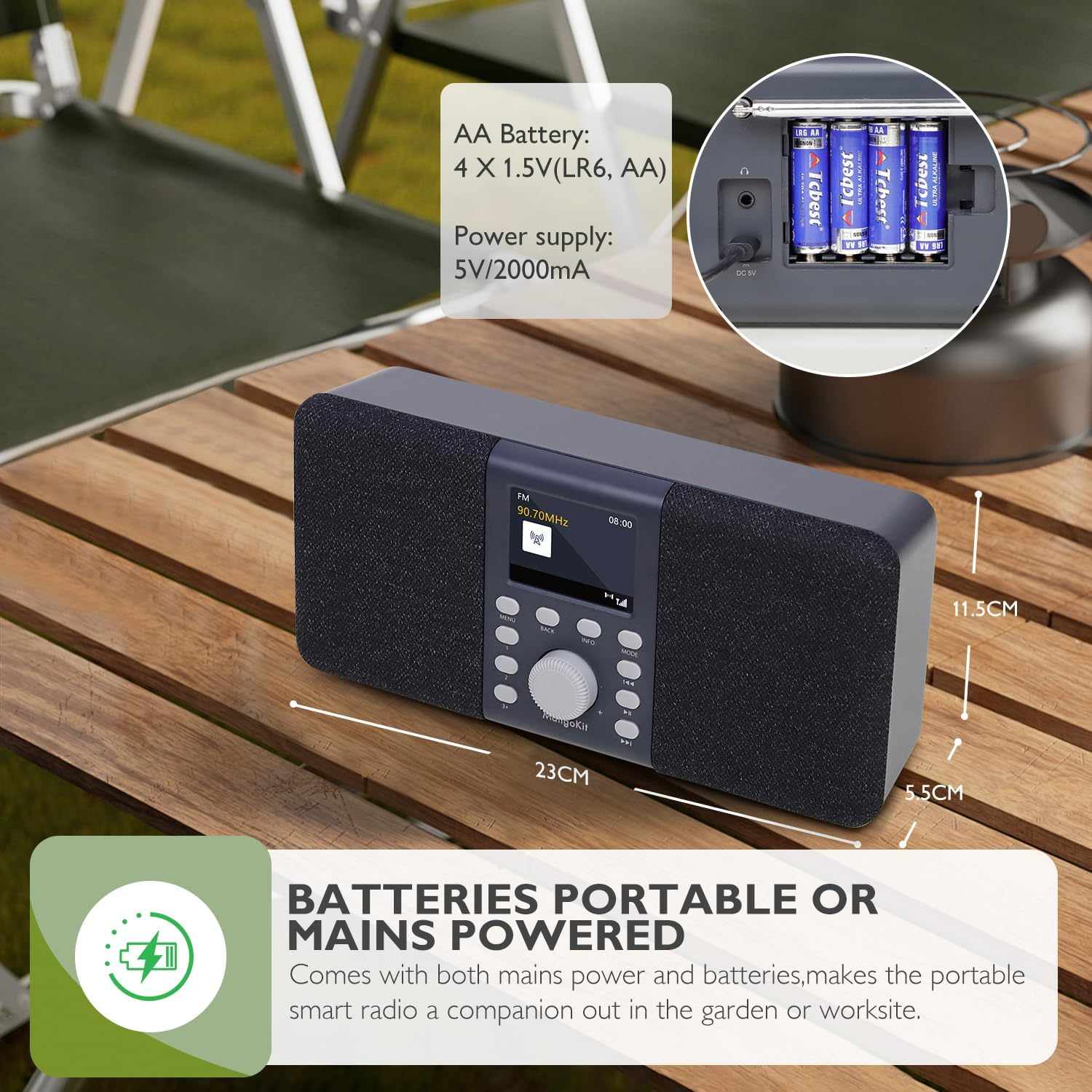 MD5 DAB DAB+ FM Digital Stereo Sound Radio, Portable, 20 Presets Stations, Headphone Port, Wireless Speaker - Dark Grey image number 3