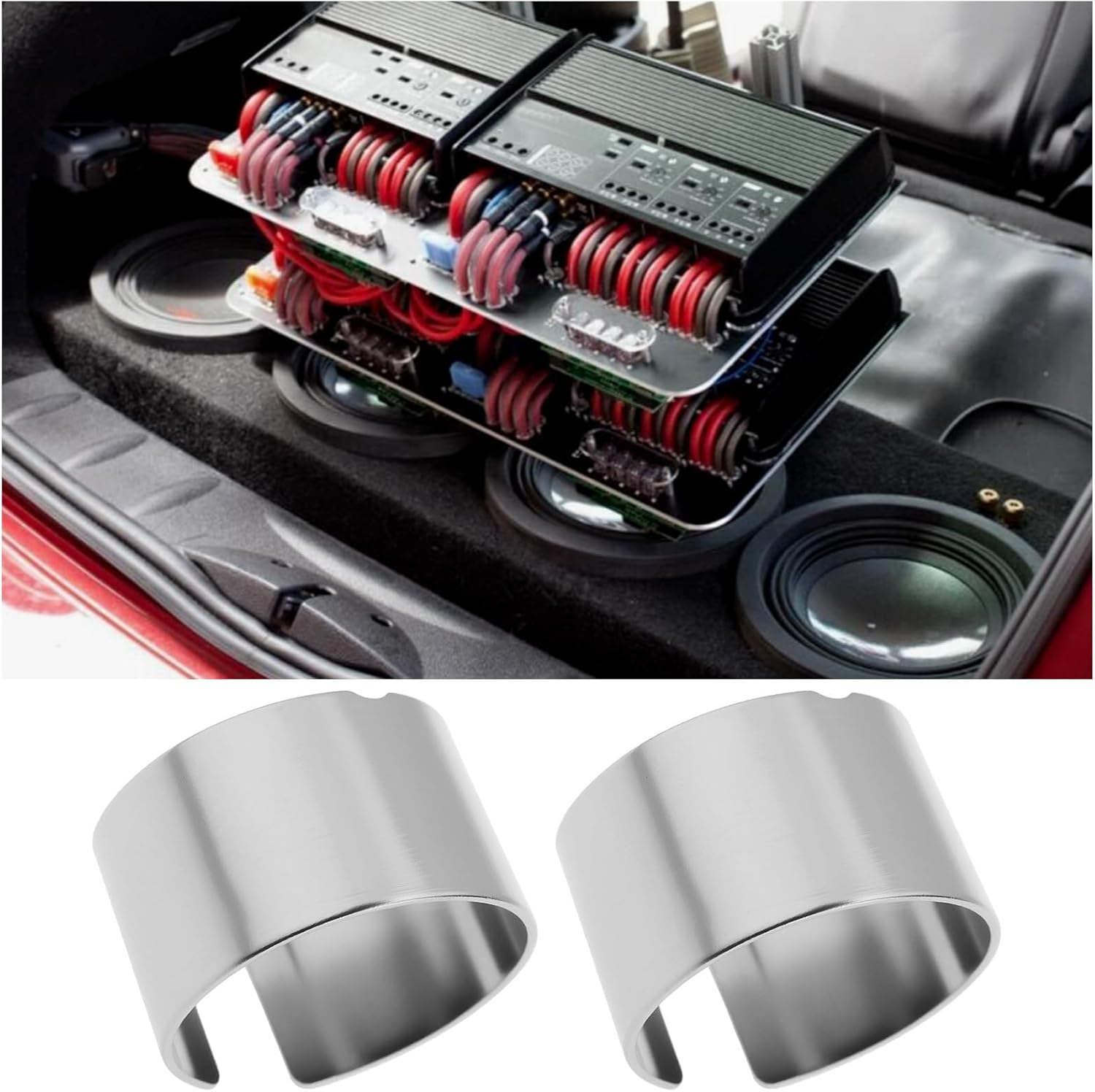 Emagtech 4Pcs Car Battery Terminals Shims Clamps Posts Spacer Shims for In-Car Audio Video Connectors, Silver image number 1