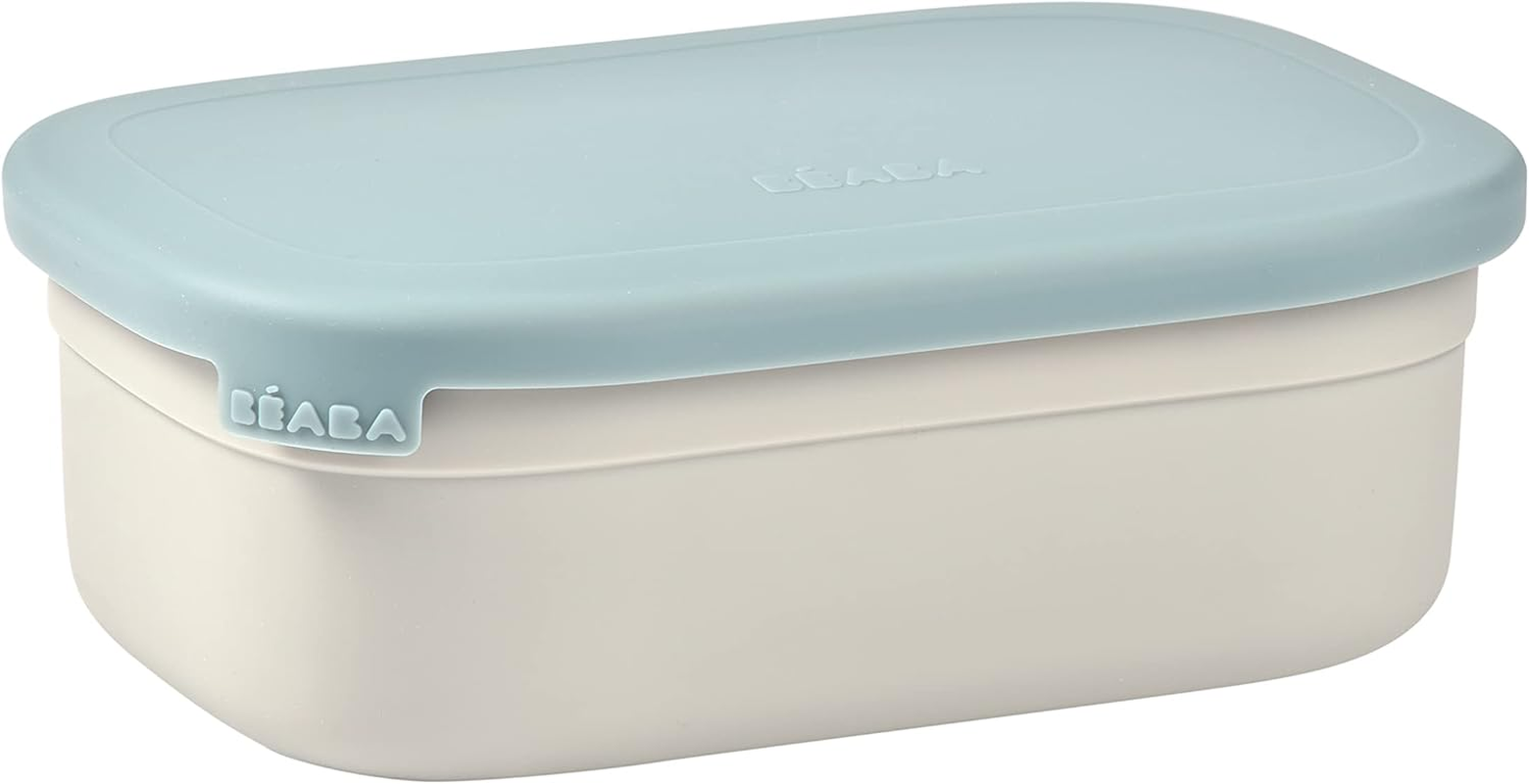 B&Eacute;ABA, Children'S Lunch Box with Compartments, Leak-Proof and Bpa-Free, Stainless Steel Bento Box Children, Silicone Case, Extremely Robust, Ideal for Nursery and School, 760 Ml, Grey/Blue