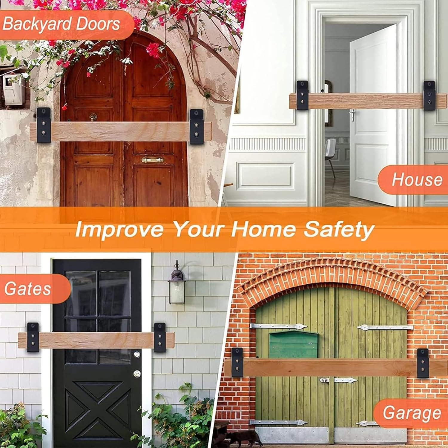 2X4 Door Barricade Brackets Security Bar U Bracket Heavy Duty Devices Night Lock Door Barricade Door Reinforcement for Tool Hanger/Shed/Garage/Gate (2) image number 1