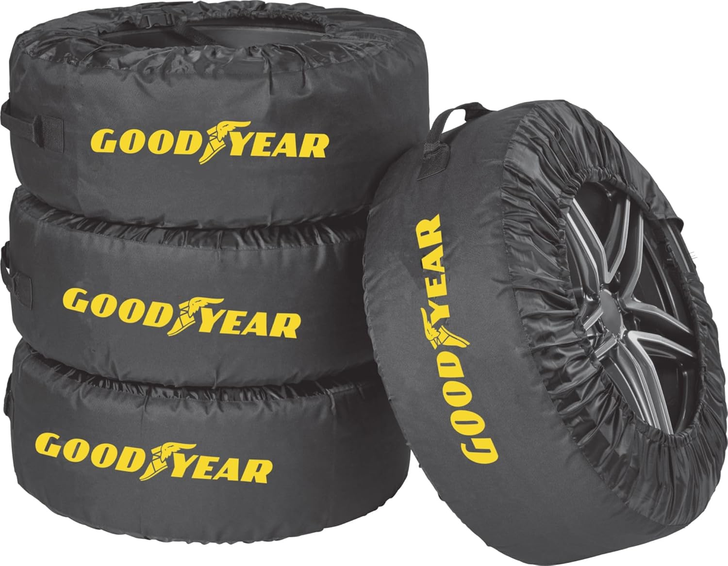 GOODYEAR Tyre Bags Made of 600D Polyester for Transporting, Storage of Tyres, UV Protection, Water-Repellent, Black, Set of 4